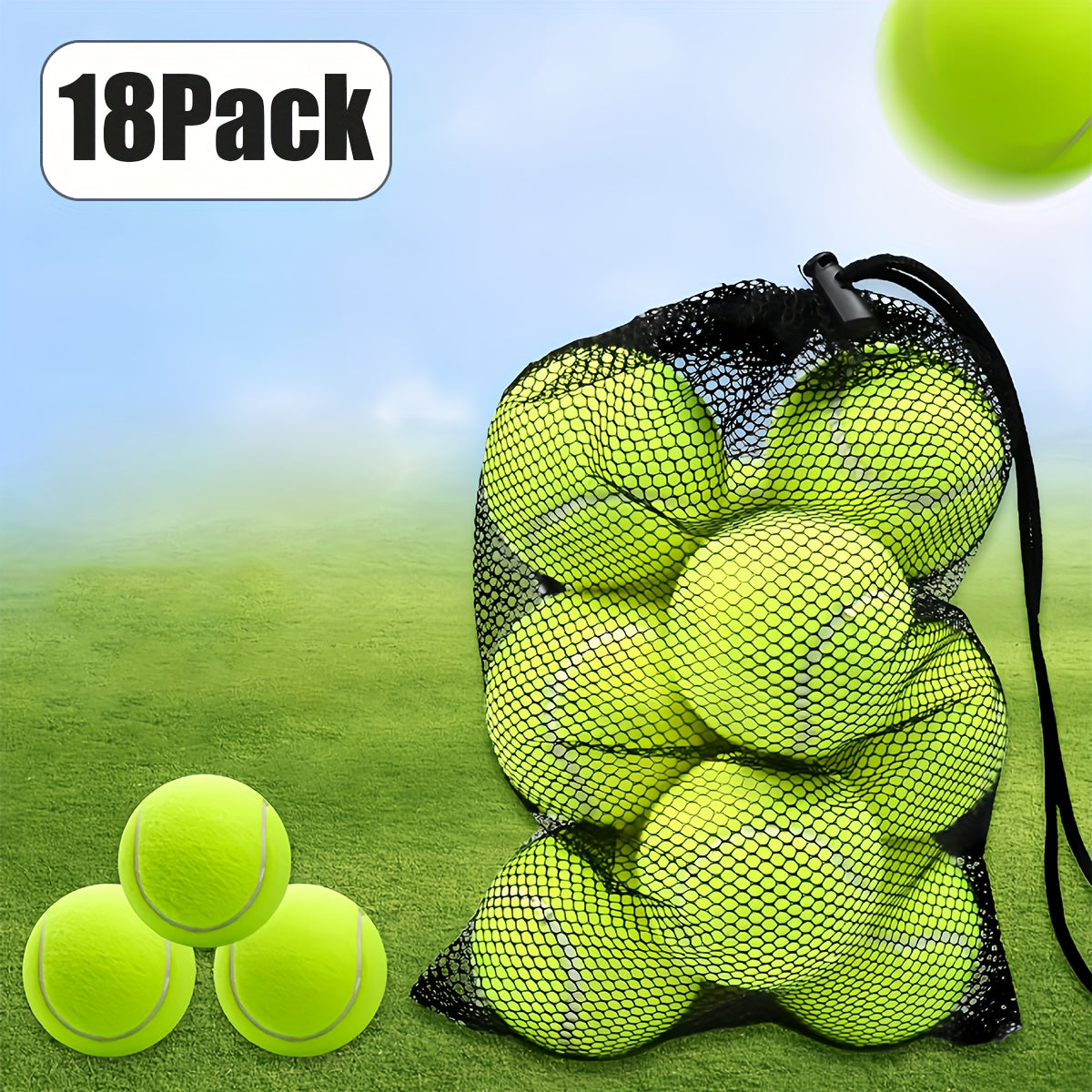 18pcs High-Visibility Neon Green Tennis Balls with Carry Bag