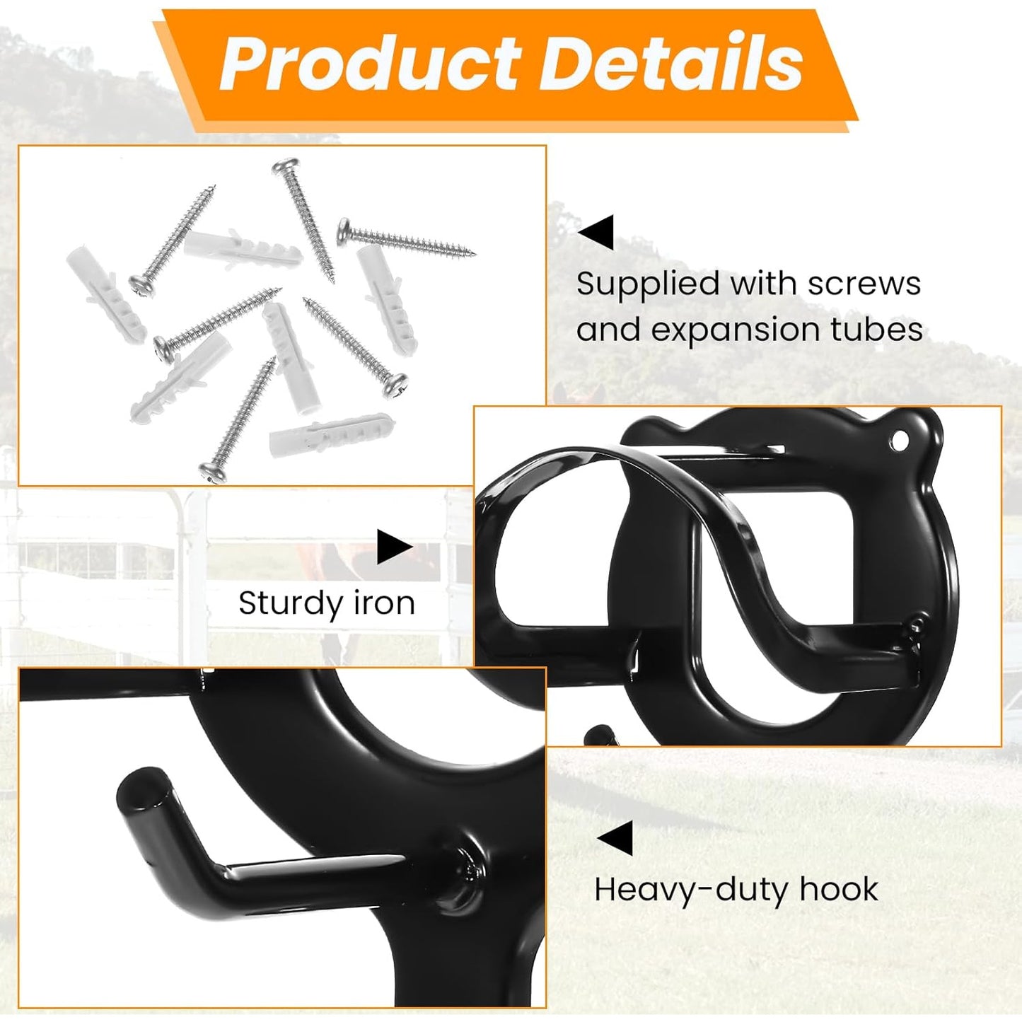 Maquita 6 Counts Horse Bridle Rack Bridle Bracket Bridle Hooks Horse Tack Storage Halter Hanger Metal Bridle Holder with Tubes and Screw for Horse Barn Supplies Black