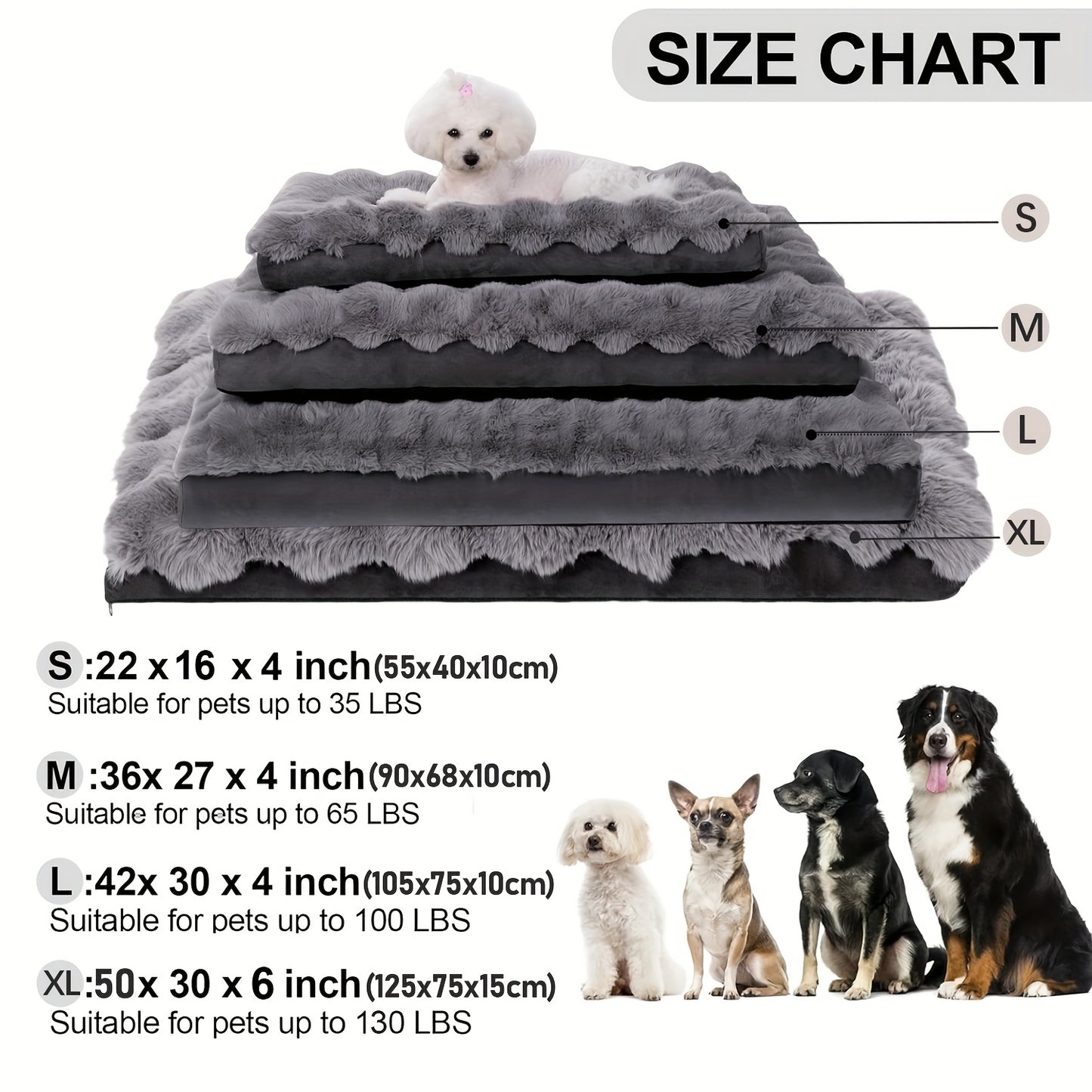 Orthopedic Dog Bed for Extra Large Dogs Soft Plush Faux Fur Fluffy Mat with Removable Washable Cover Anti Slip Bottom Striped Pattern Machine Washable Grey Pet Bed for Joint Relief and Home Decor