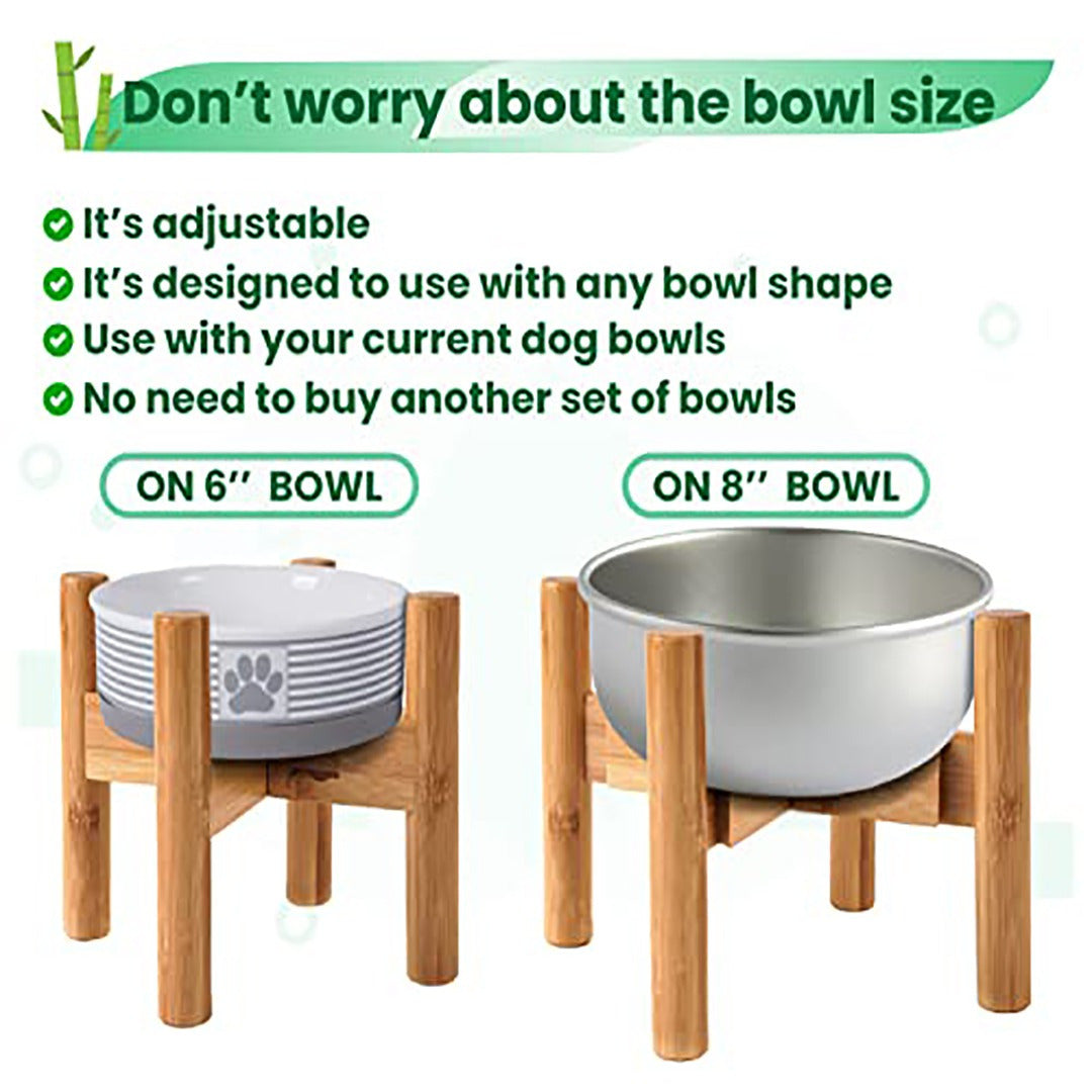 Adjustable Bamboo Dog Bowl Stand for Multiple Size Choices Elevated Food and Water Stand for Improved Feeding Comfort Ergonomic Pet Feeder Holder for Small Medium Large Dogs