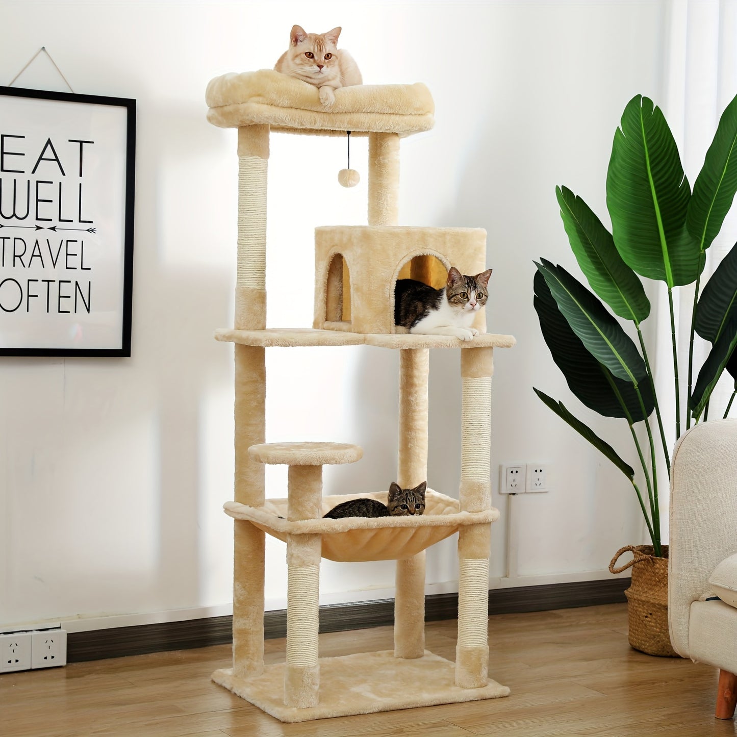 PAWZRoad Tall Cat Tree for Indoor Cats Grey Beige