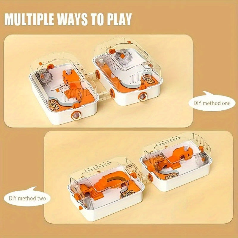 Mozeat Lens Spacious Small Pet Cage for Hamsters Mice Gerbils with Water Bottle Exercise Wheel Food Tray and Cozy Hideout Durable White Plastic with Orange Accents