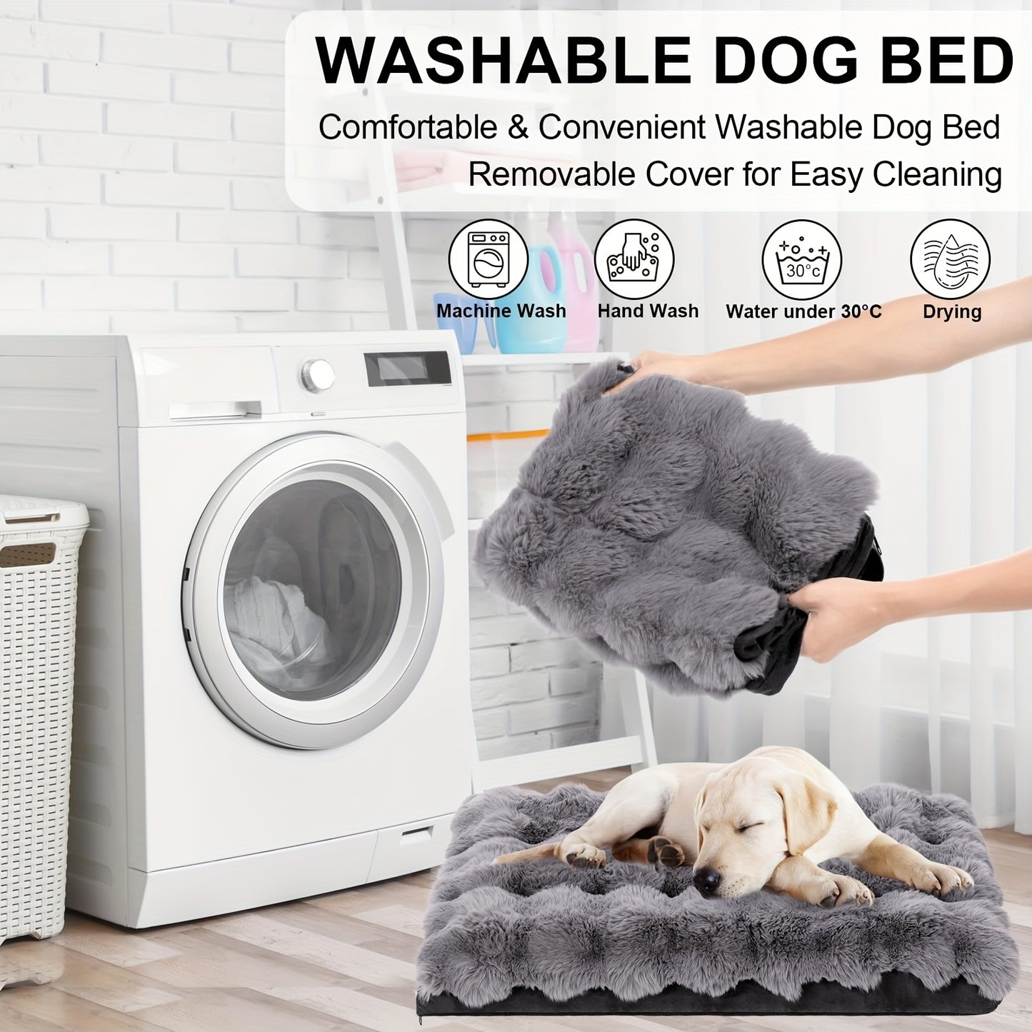 Orthopedic Dog Bed for Extra Large Dogs Soft Plush Faux Fur Fluffy Mat with Removable Washable Cover Anti Slip Bottom Striped Pattern Machine Washable Grey Pet Bed for Joint Relief and Home Decor