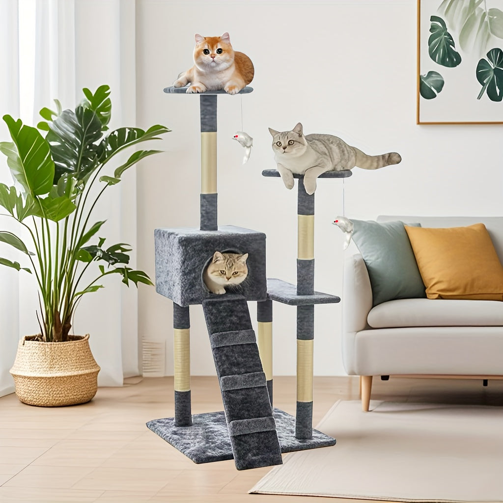 Cat Tree Tower Multi Level Plush Cat Condo with Cat Beds Scratch Pads Scratching Posts and Hunting Toys Ideal for Adult Cats and Kittens Sturdy Structure Easy to Assemble Indoor Cat Furniture