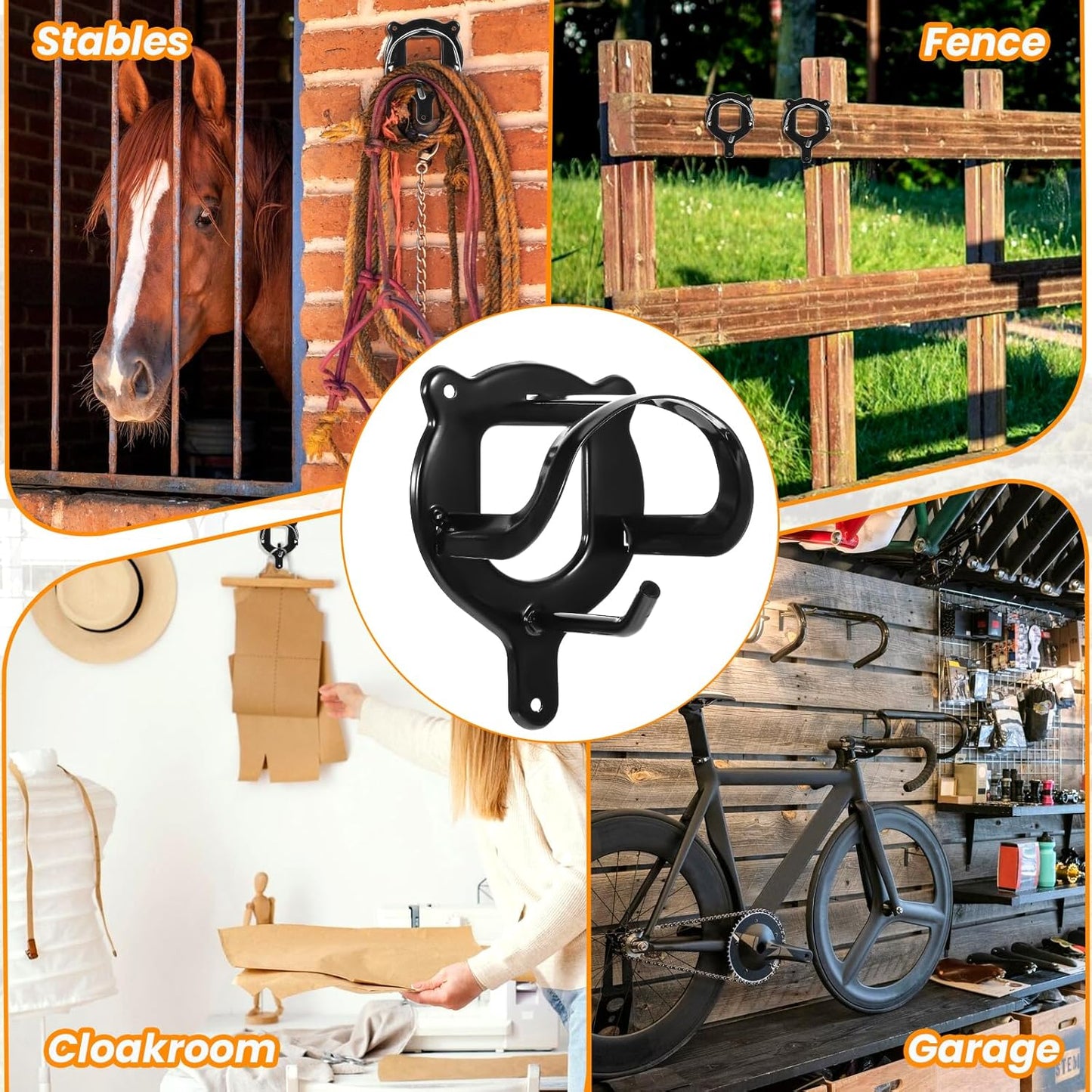 Maquita 6 Counts Horse Bridle Rack Bridle Bracket Bridle Hooks Horse Tack Storage Halter Hanger Metal Bridle Holder with Tubes and Screw for Horse Barn Supplies Black
