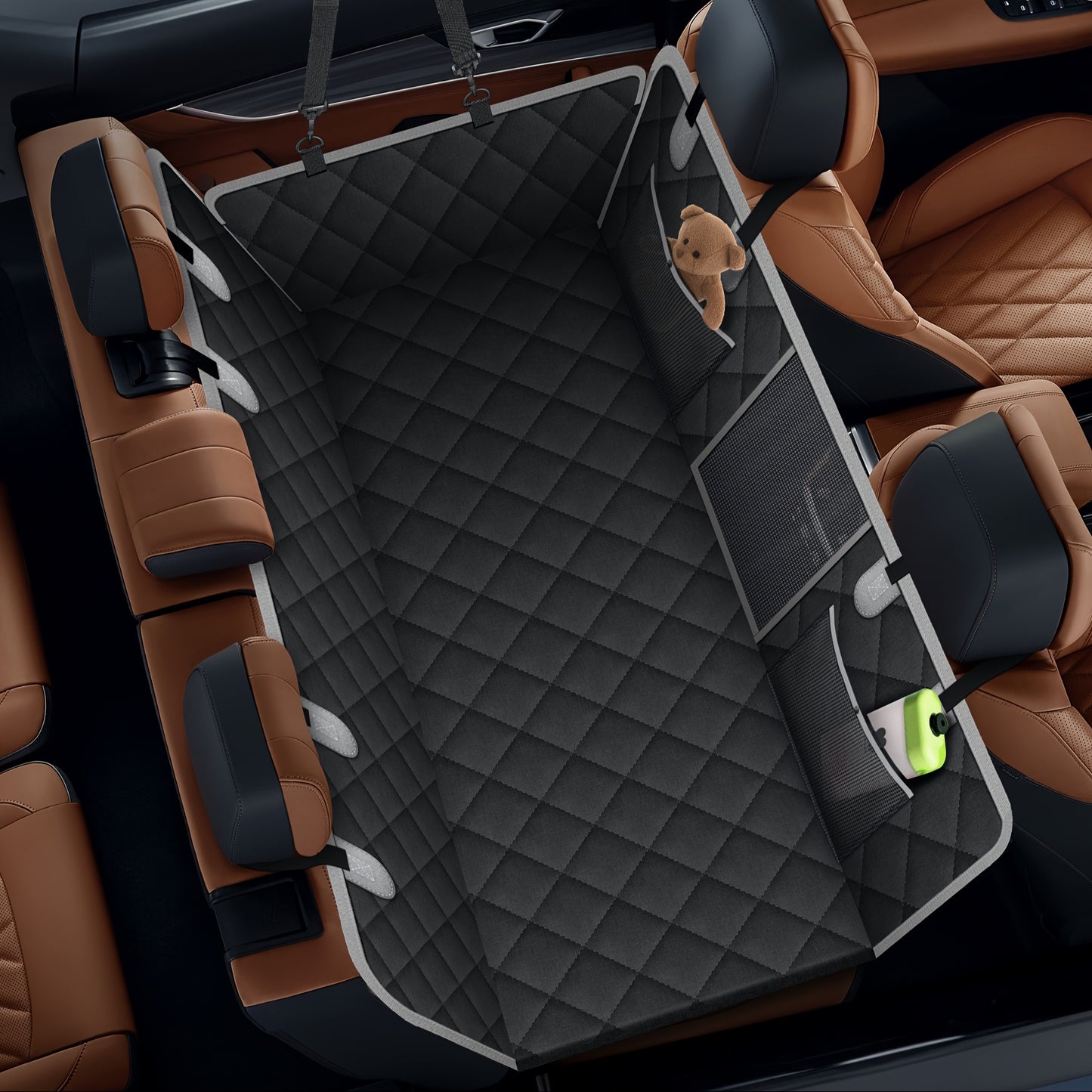 Waterproof Dog Car Seat Cover for Back Seat and Trunk Liner Durable Polyester Pet Cargo Liner with Removable Foldable Design Black and White Piping Fits SUVs Cars and Vehicles Easy Clean Material