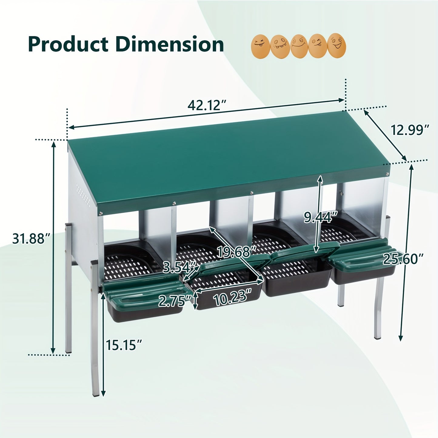 Chicken Nesting Box for Laying Eggs Roll Out Metal Laying Box with Perch and Legs