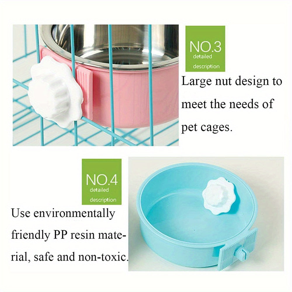 2 Piece Stainless Steel Hanging Pet Feeding Bowl Detachable Pet Nest Hanging Water Feeding Bowl Easy To Install High Quality Material Non Slip Easy To Clean Suitable for Puppies Cats Rabbits