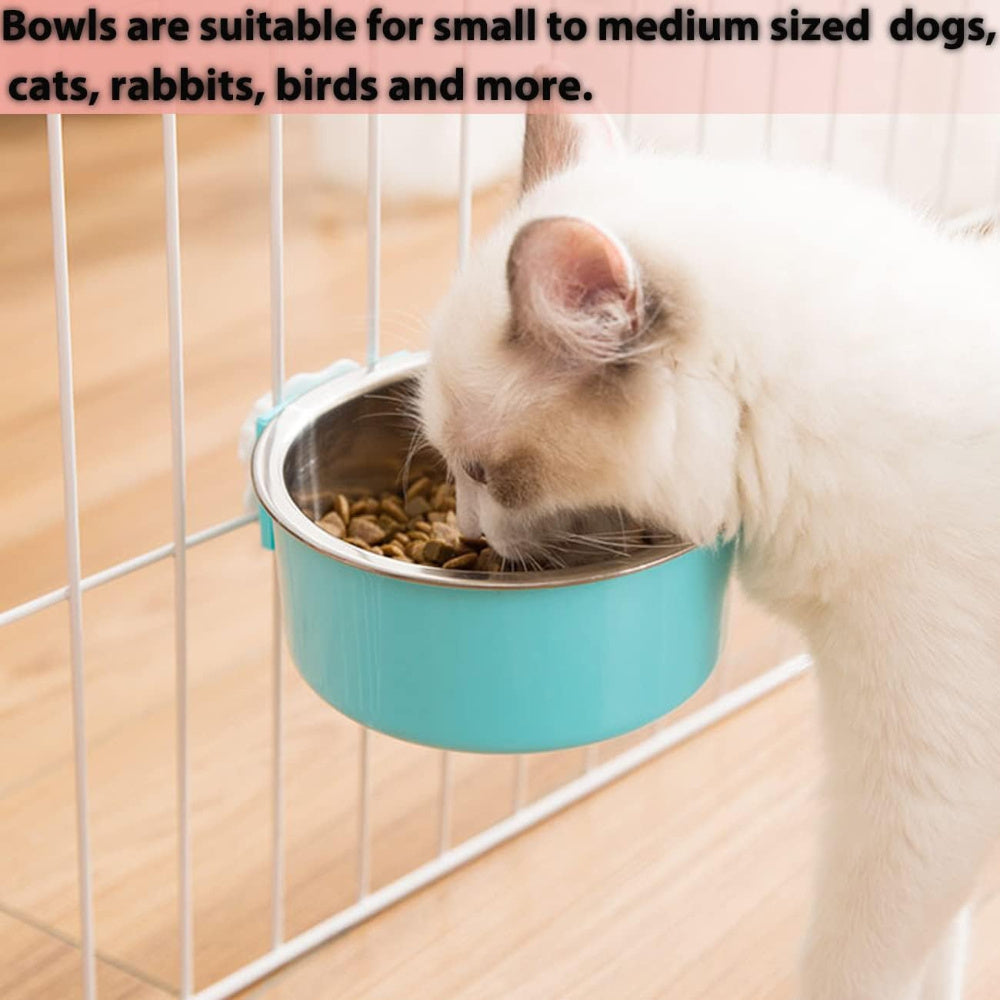 2 Piece Stainless Steel Hanging Pet Feeding Bowl Detachable Pet Nest Hanging Water Feeding Bowl Easy To Install High Quality Material Non Slip Easy To Clean Suitable for Puppies Cats Rabbits