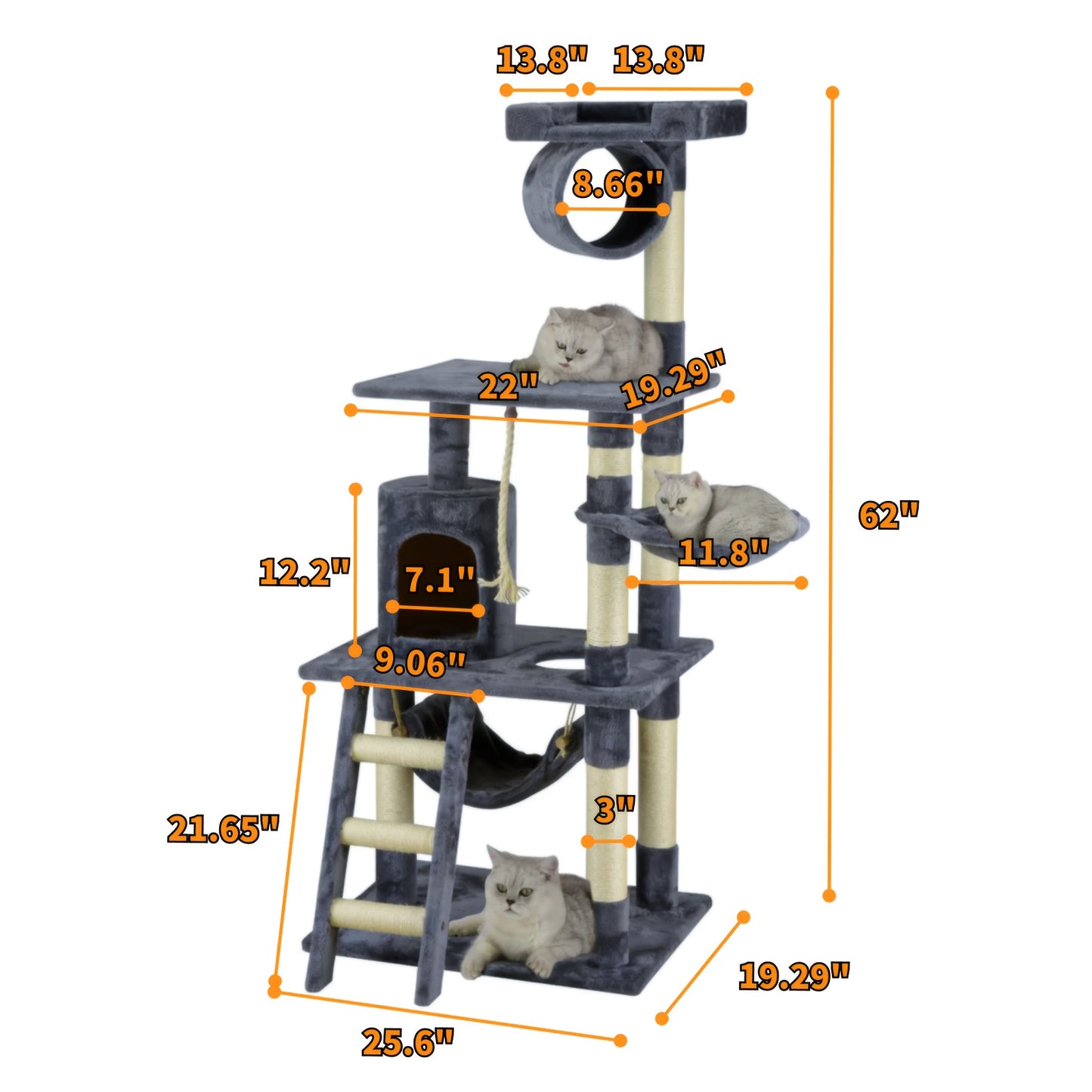 Baohe Cat Tree Luxury Multi Layer Plush Cat Tower with Comfortable Cat Condo Hammock Scratching Post Climbing Ladder Toy Stable Anti Tilt Design Durable Easy to Assemble Indoor Cat Furniture