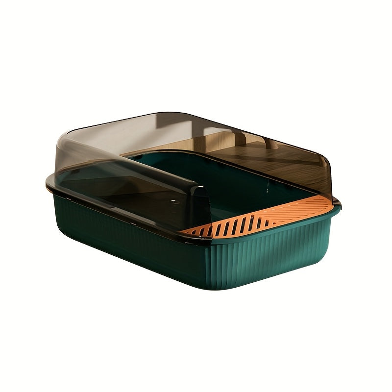 1pc Oversized Semi-Enclosed Cat Litter Box with Removable Tray
