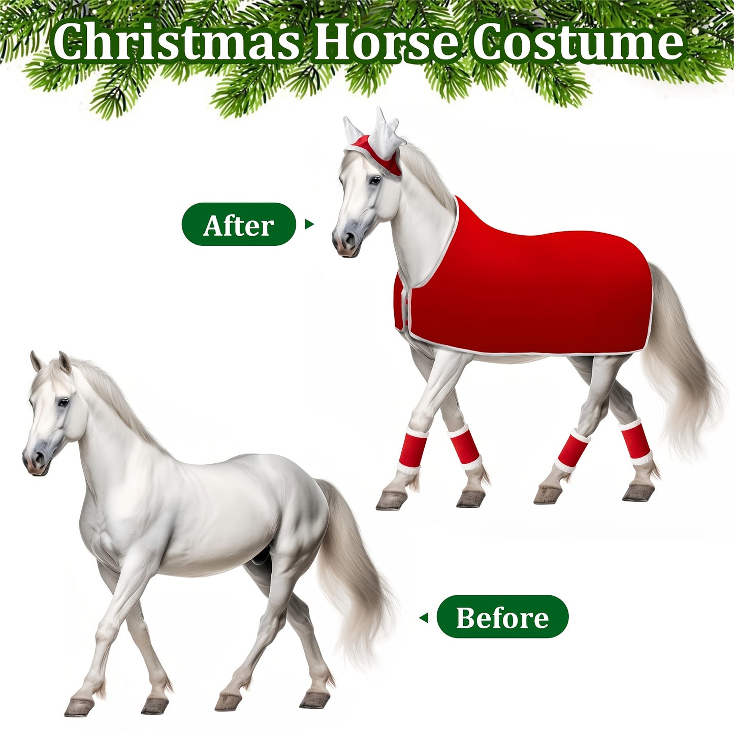 6 Pcs Horse New Year Outfit Velvet Horse Leg Covers Santa Cap Saddle Pad Festive Party Supplies