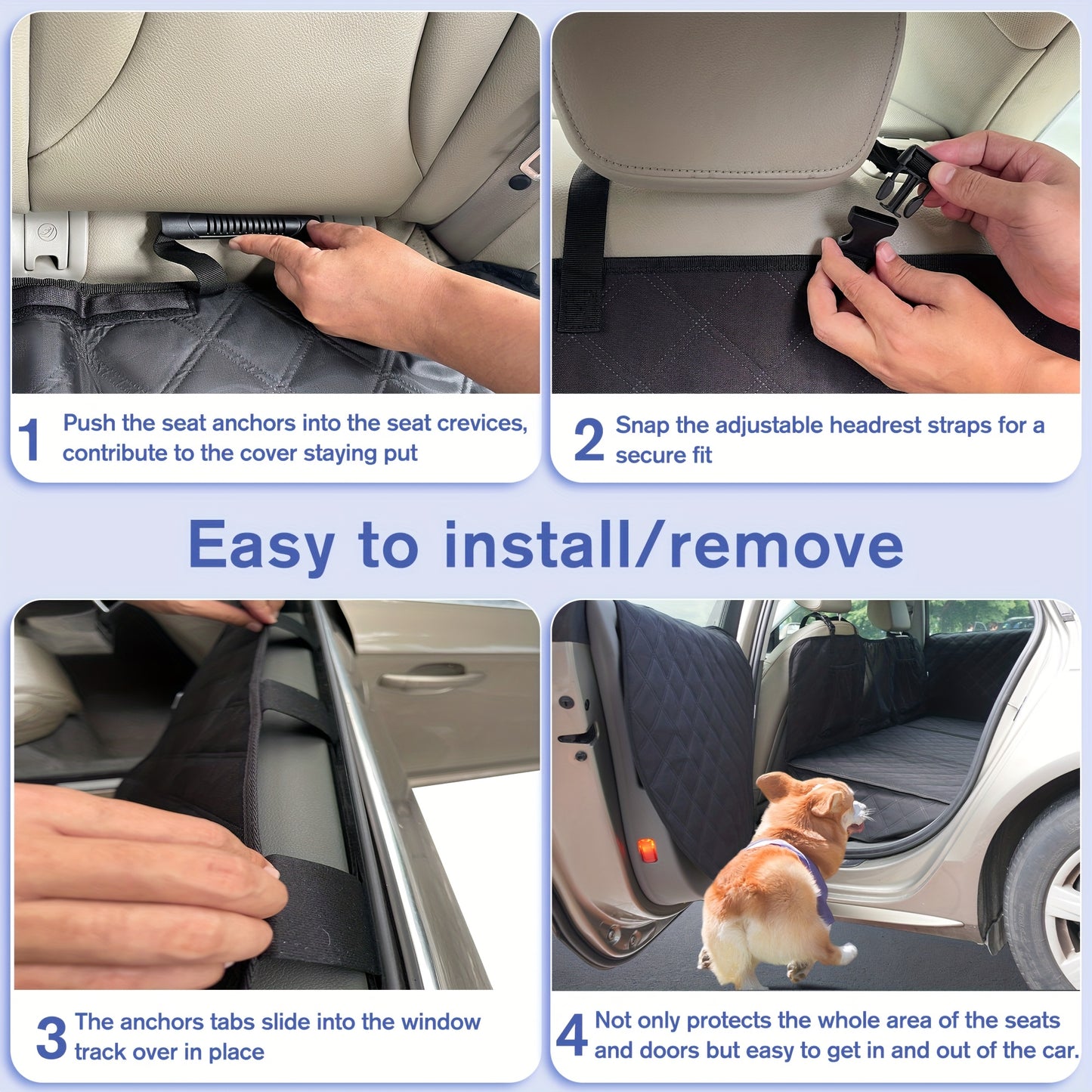 Dog Rear Seat Extender Pet Hard Bottom Car Seat Cover with Door Protector Waterproof Dog Hammock for Three or More Dogs Suitable for Most Cars SUVs and Trucks
