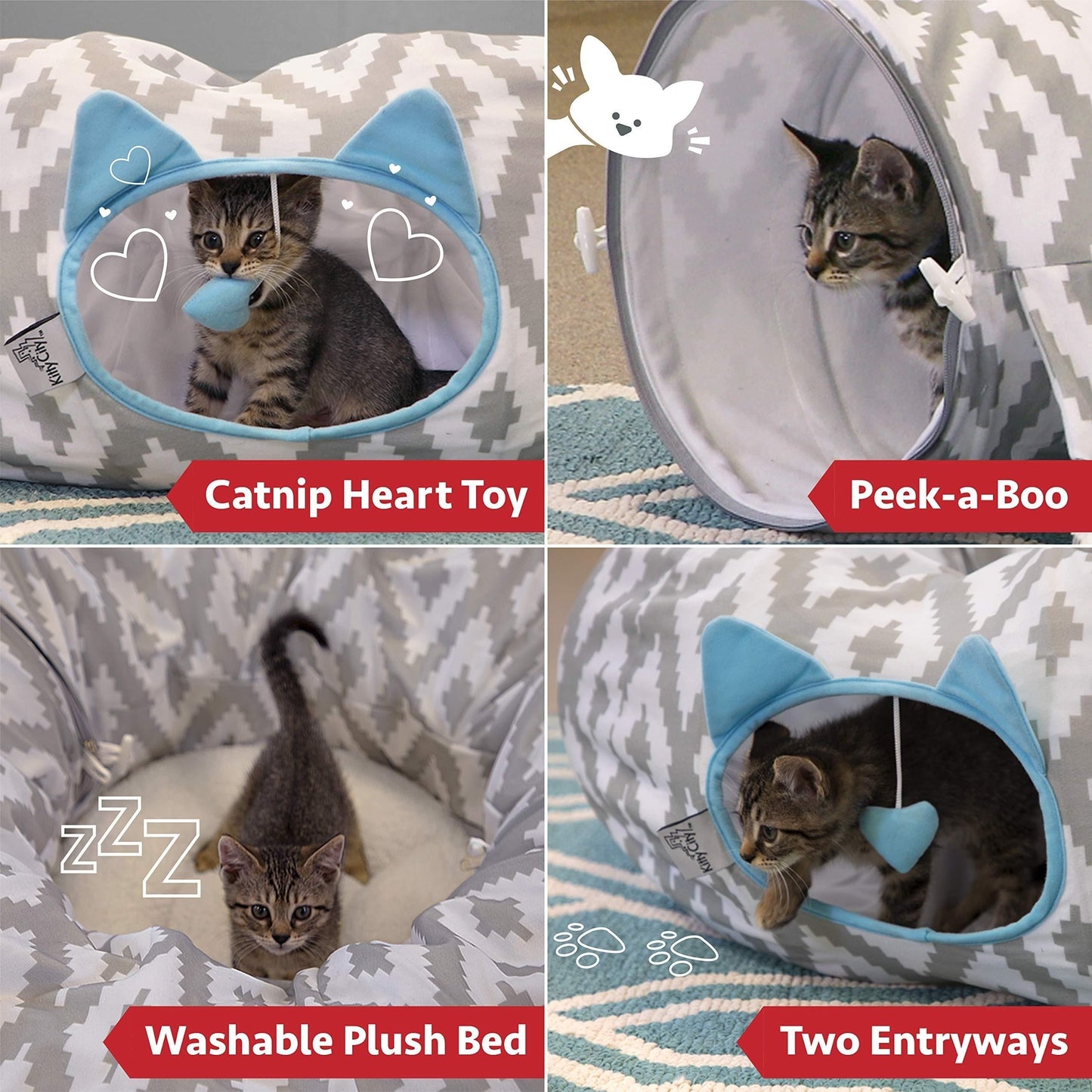 Large Donut Cat Tunnel Bed 2 in 1 Foldable Cat Cave and Toys Indoor and Outdoor Decor Perfect for Easter