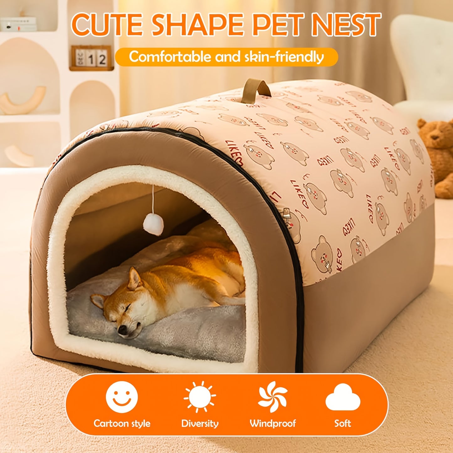 Dog Tent Cave 2 In 1 Detachable Covered Pet House