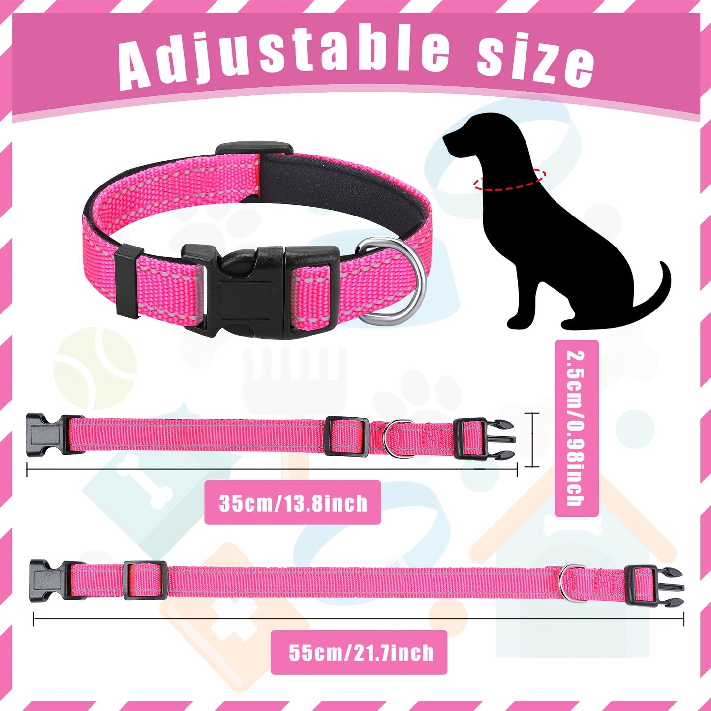6 Pieces Reflective Dog Collar Soft Padded Breathable Nylon Adjustable Puppy Collar with Safety Locking Buckle for Dogs Cats Pets Accessories Fresh Color Large