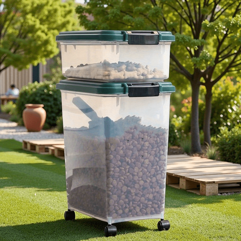 41 Lbs Durable Airtight Pet Food Storage Container with Scoop and Rolling Wheels Clear Design for Easy Access and Preservation