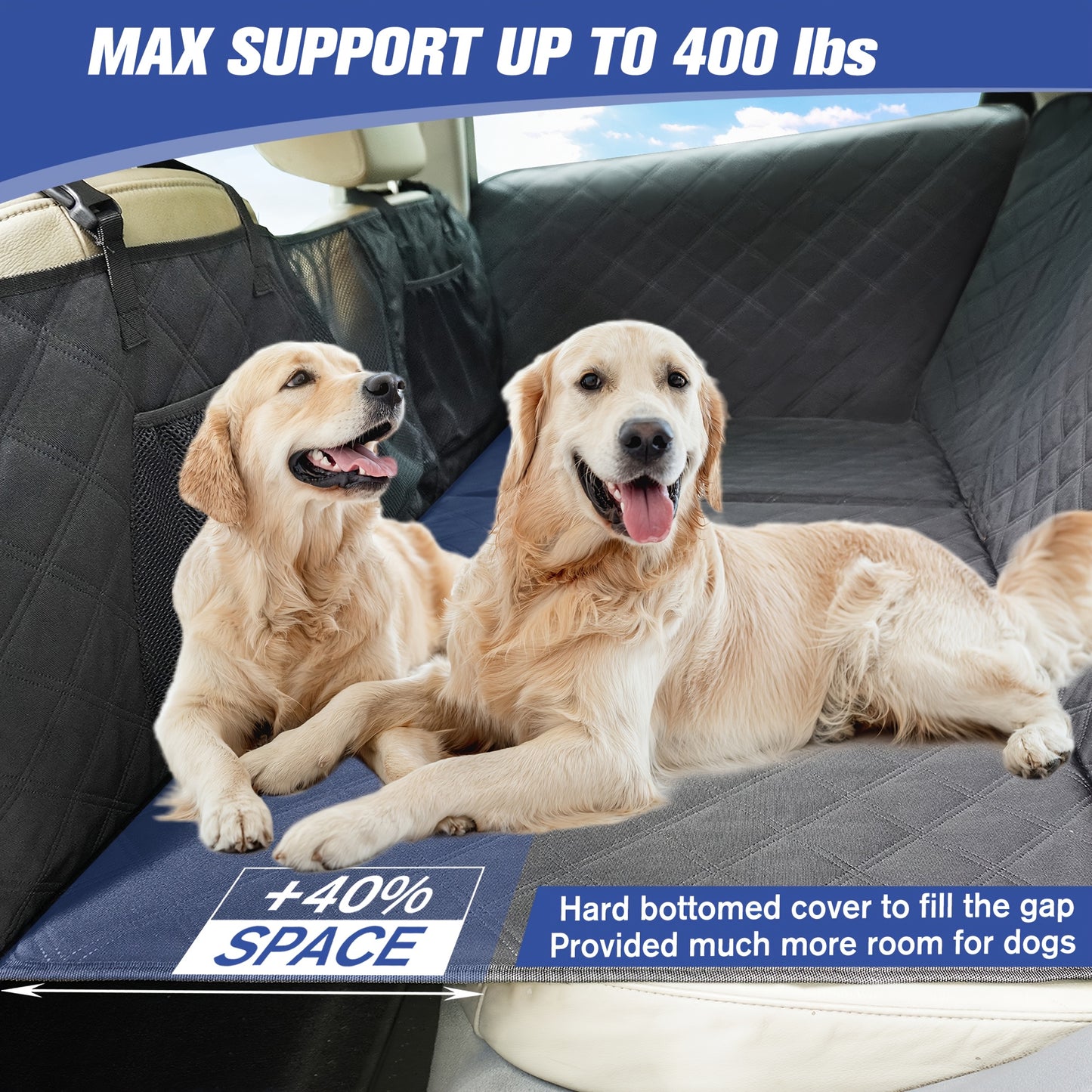 Dog Rear Seat Extender Pet Hard Bottom Car Seat Cover with Door Protector Waterproof Dog Hammock for Three or More Dogs Suitable for Most Cars SUVs and Trucks