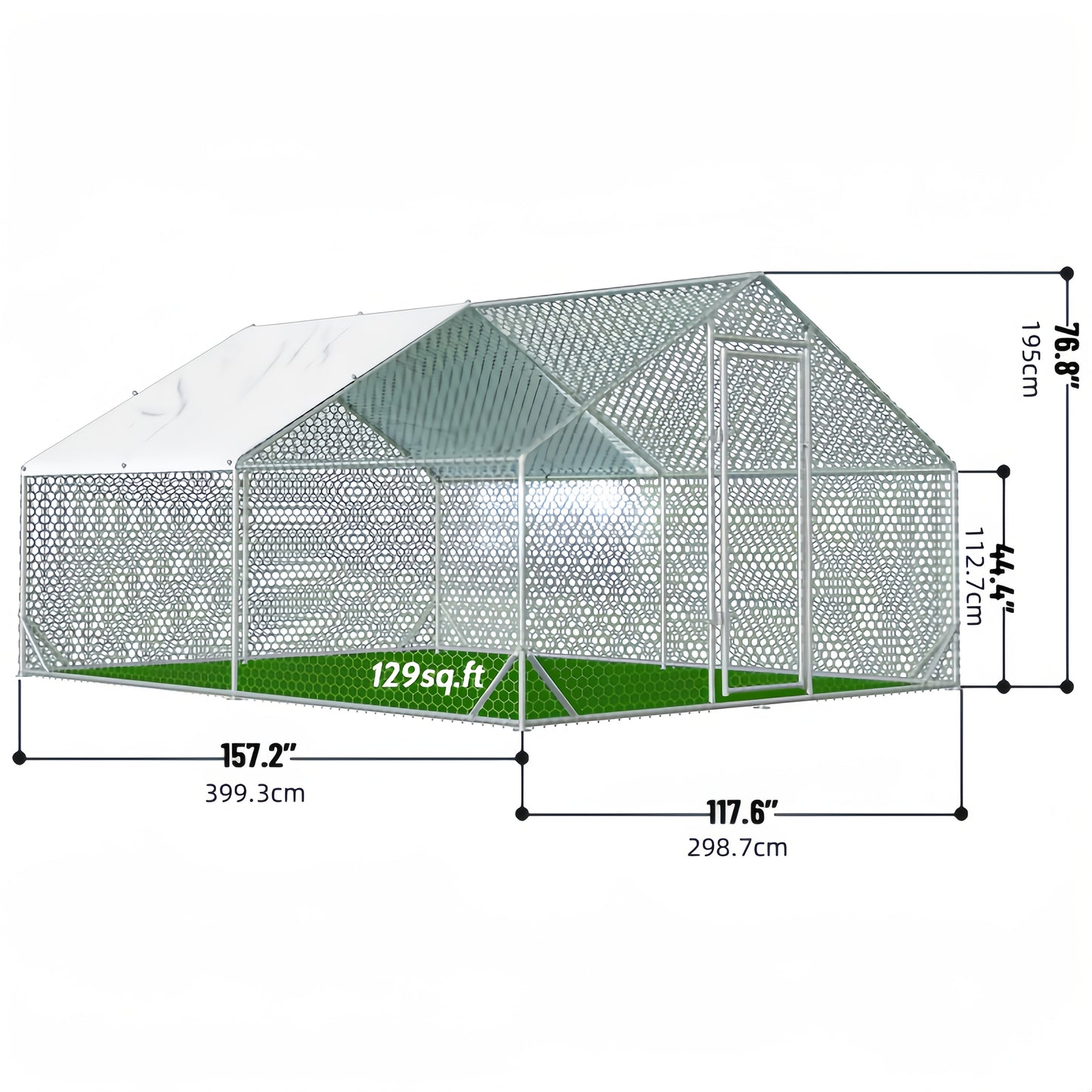 Large Metal Dog Cage and Chicken Coop with Walk-In Access Spire Roof and Anti-UV Cover Durable Outdoor Poultry Pen for Backyard Farm Small Animals Dogs Weather-Resistant Design