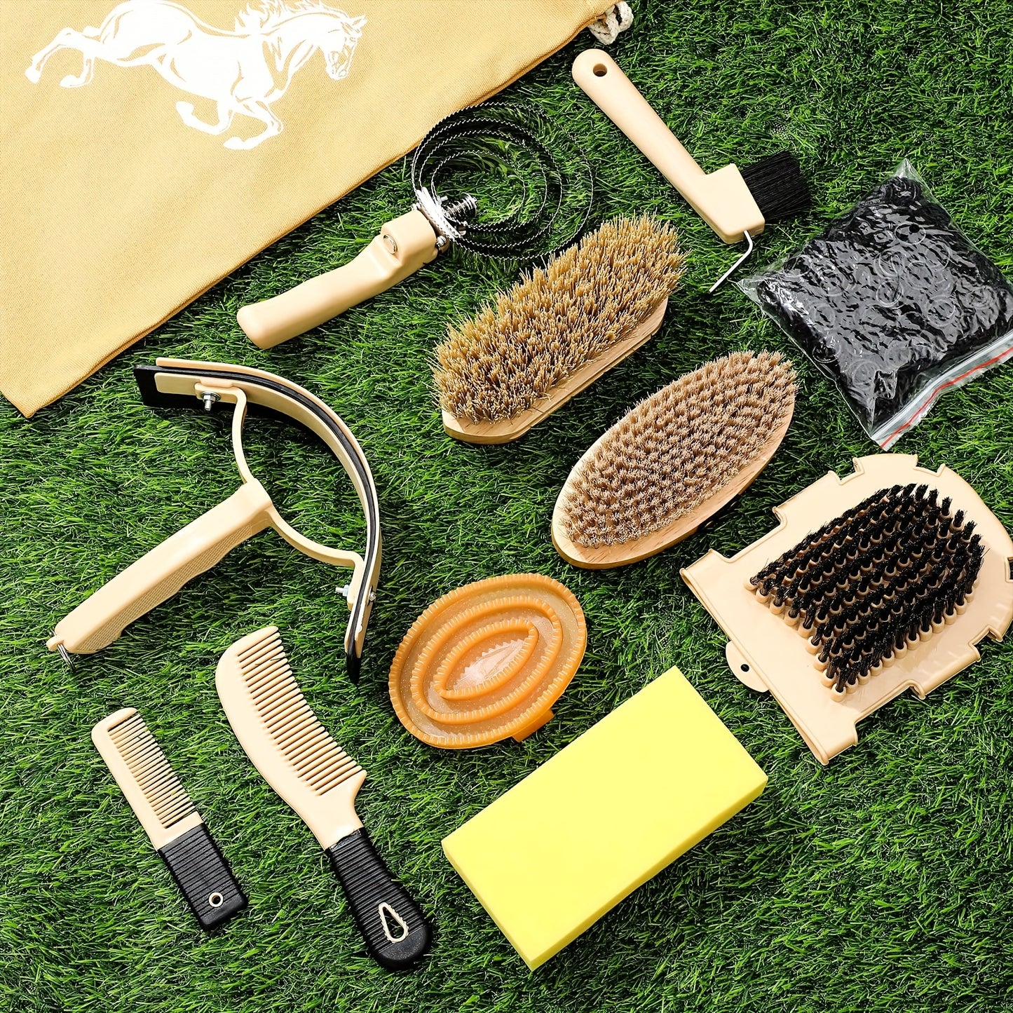 12Pcs Horse Grooming Kit Tack Room Supplies Khaki Tools