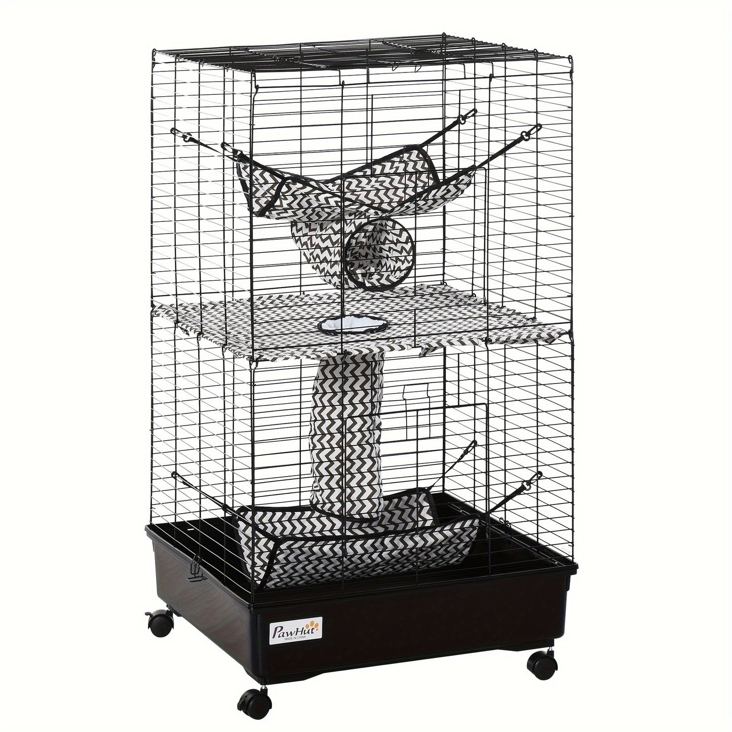 PawHut 42" Ferret Cage with Wheels and Hammocks, Black