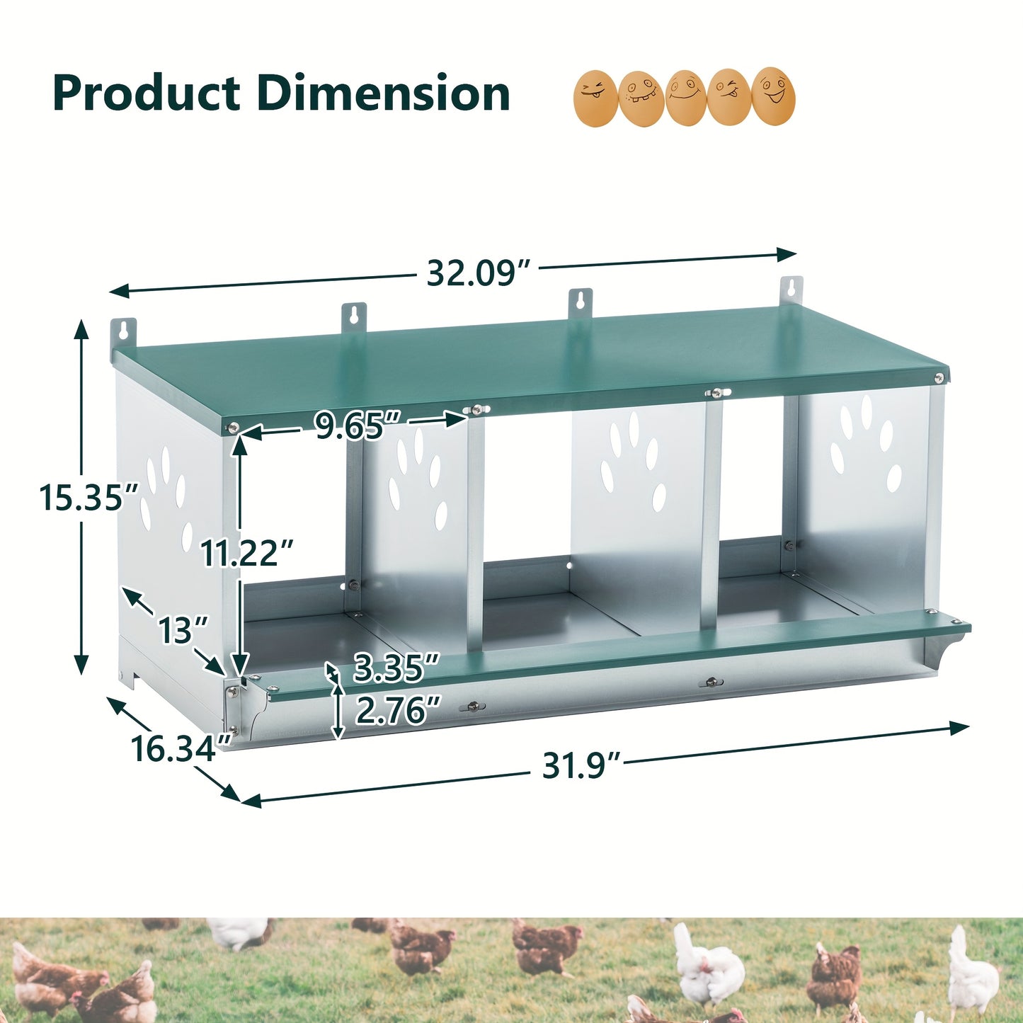 Chicken Nesting Box for Laying Eggs Roll Out Metal Laying Box with Perch and Legs