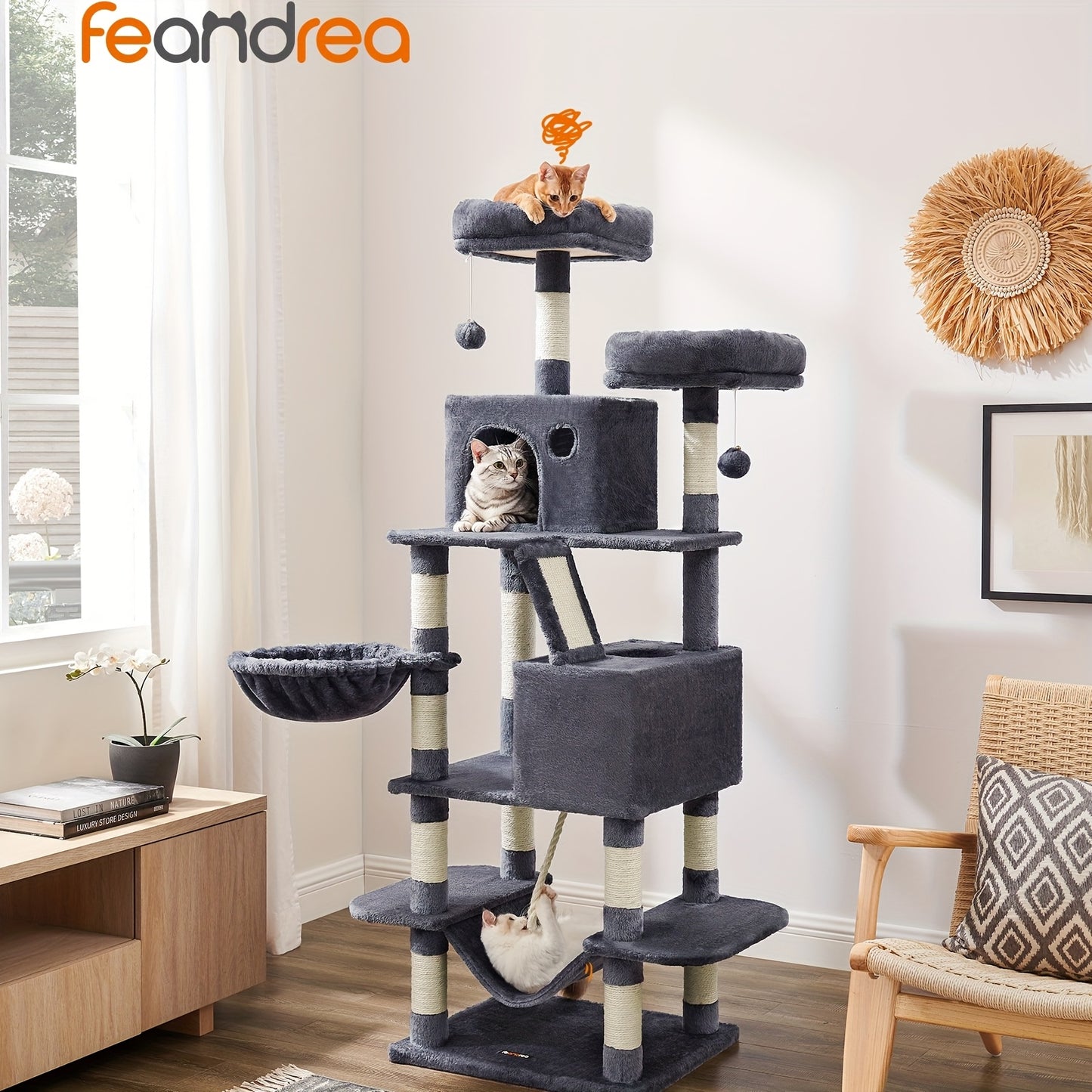 Cat Tree, Large Cat Tower with 13 Scratching Posts