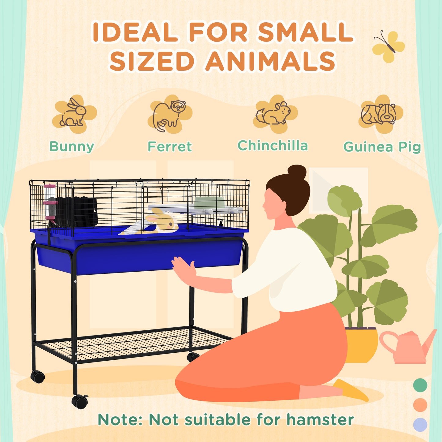 PawHut Two Story Small Animal Cage Removable from Stand Guinea Pig Hedgehog Chinchilla Ferret with Shelf and Wheels Pet Habitat