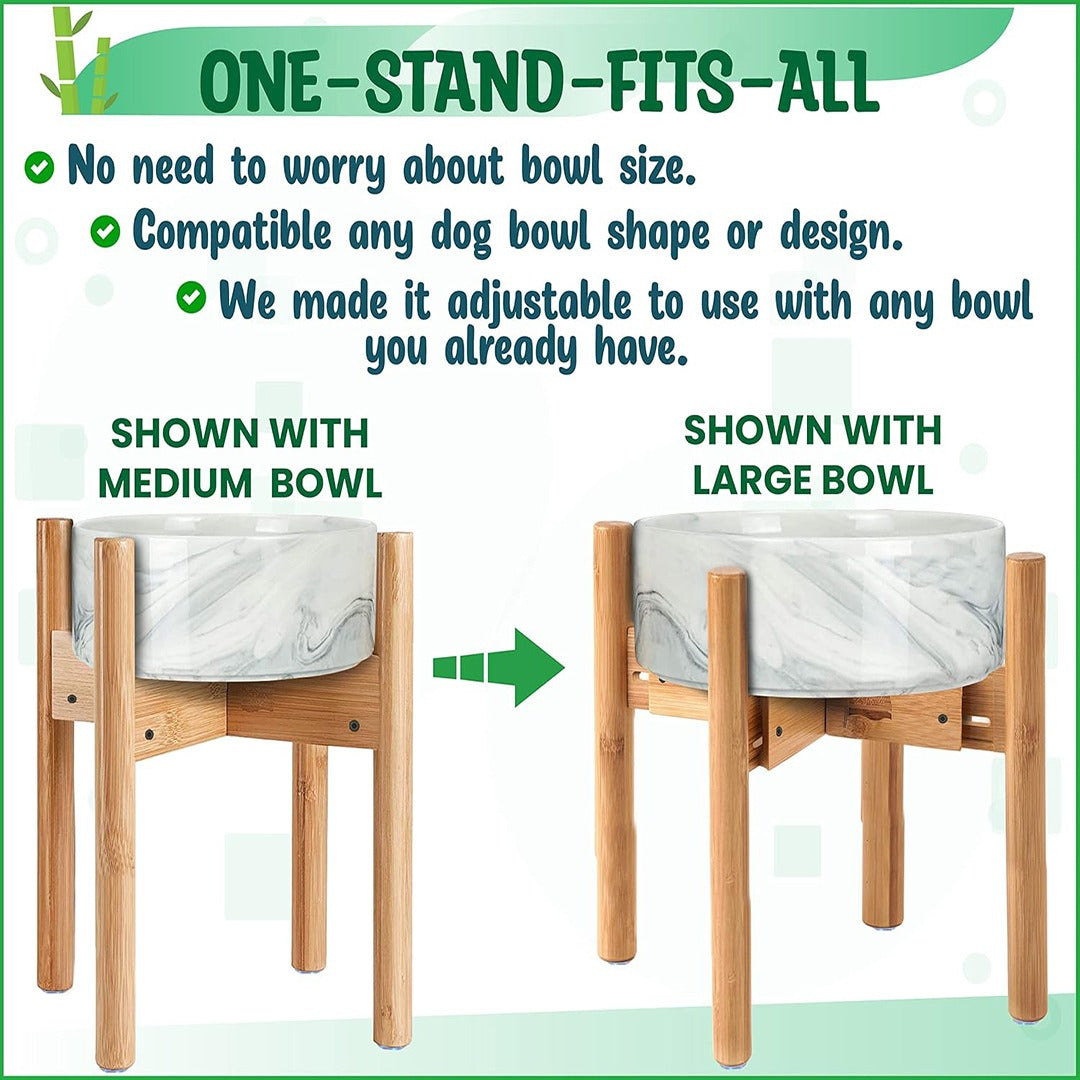 Adjustable Bamboo Dog Bowl Stand for Multiple Size Choices Elevated Food and Water Stand for Improved Feeding Comfort Ergonomic Pet Feeder Holder for Small Medium Large Dogs