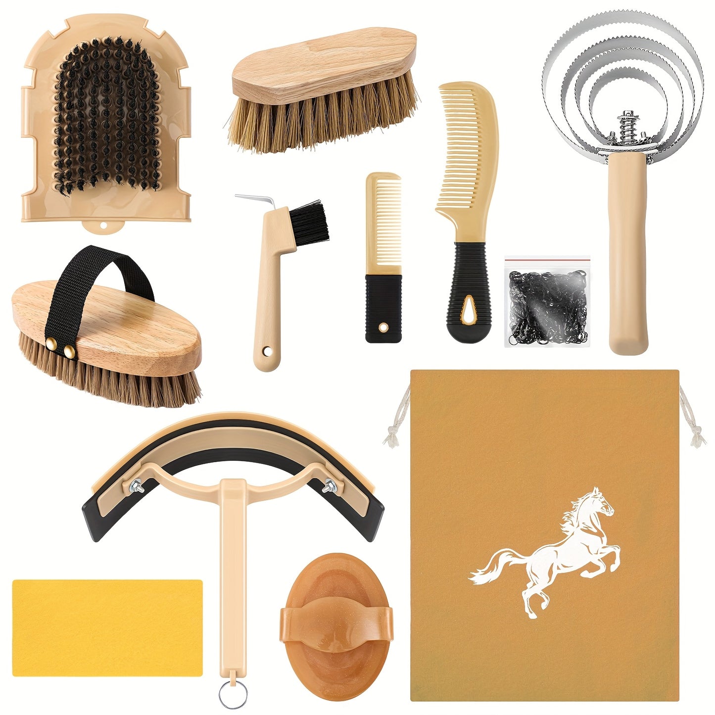 12Pcs Horse Grooming Kit Tack Room Supplies Khaki Tools