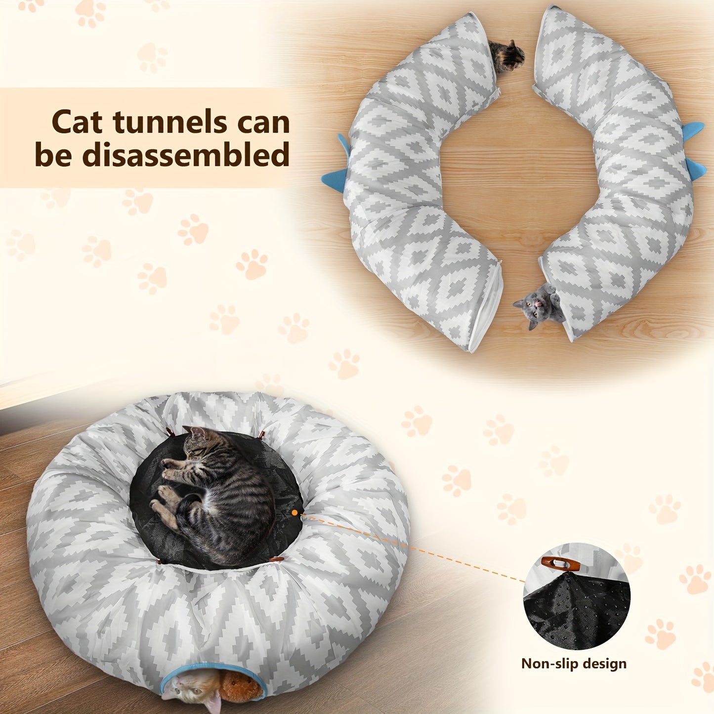 Large Donut Cat Tunnel Bed 2 in 1 Foldable Cat Cave and Toys Indoor and Outdoor Decor Perfect for Easter