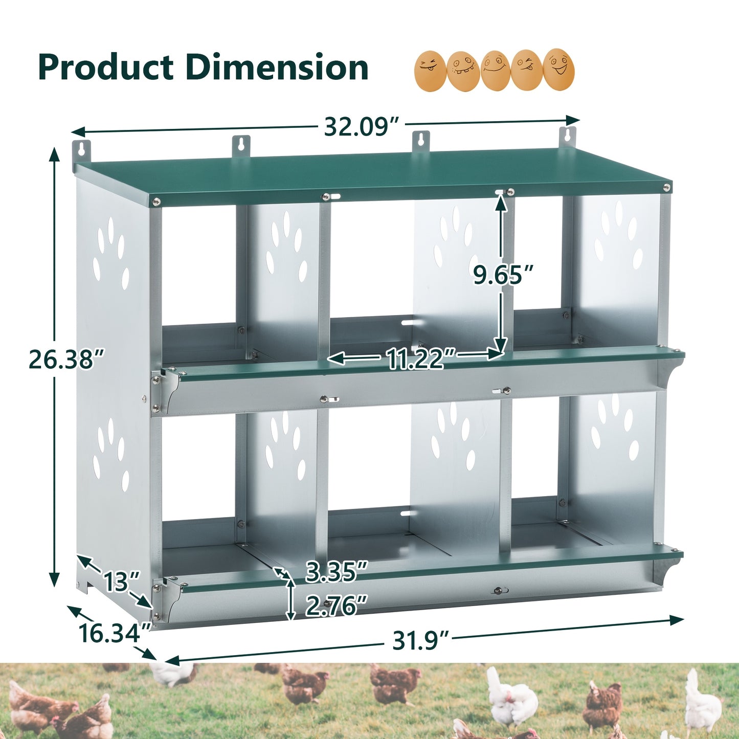 Chicken Nesting Box for Laying Eggs Roll Out Metal Laying Box with Perch and Legs