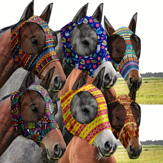 6 Pcs Horse Fly Masks With Ears Smooth Comfortable Fly Masks Cashel Fly Mask Elasticity Horse Face Mask Medium Geometric