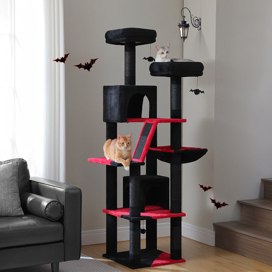 Tall Cat Tree 70.9 Inch Multi Level Activity Center For Indoor Cats With Metal Frame Large Hammock Dual Condo Houses And Scratching Posts