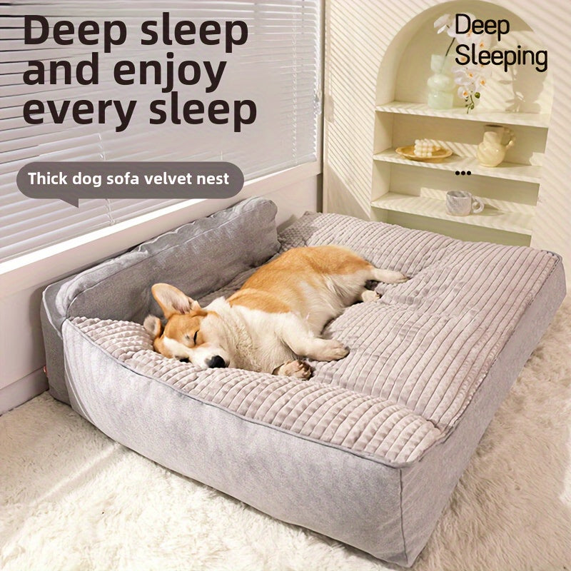Cozy Striped Dog Bed Mat for All Seasons Non Slip Bottom Removable Washable Cover Soft Polyester Fiber Fill Rectangle Shape Gray Ideal for Small to Large Dogs Pet Comfort Accessory Elegant Pet Bedding Durable Design