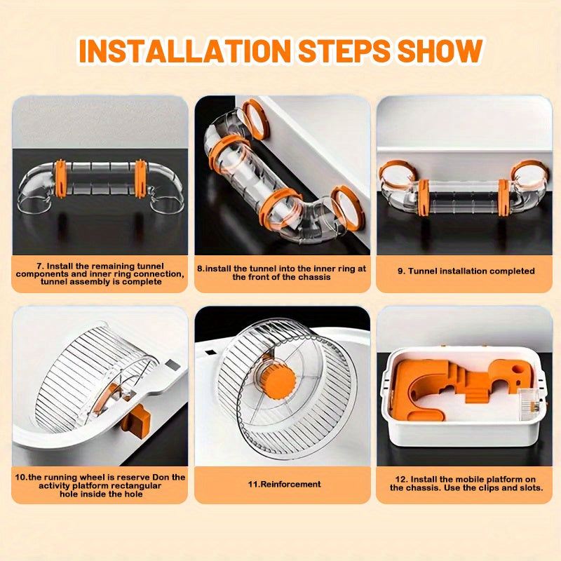 Mozeat Lens Spacious Small Pet Cage for Hamsters Mice Gerbils with Water Bottle Exercise Wheel Food Tray and Cozy Hideout Durable White Plastic with Orange Accents