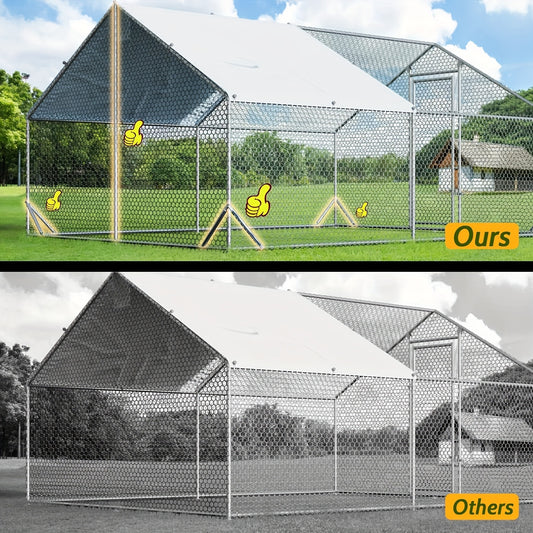 Large Metal Chicken Coop With Run Walk In Poultry Cage Dome Roofed Chicken Coops With Anti Ultraviolet Cover For Outdoor Backyard Farm