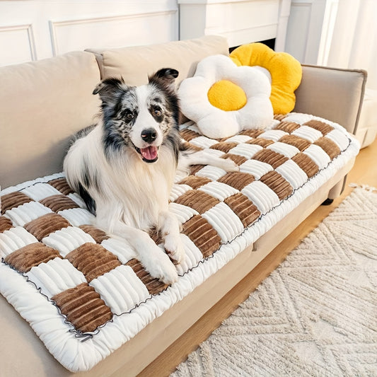 Pet Sofa Cover, Thickened Velvet Checkerboard Pattern, Non Slip Dog Bed Sofa Cover, Machine Washable Sofa Pad