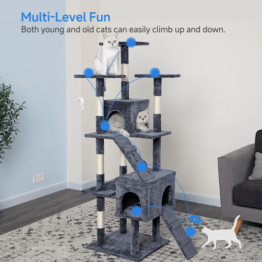 Cat Tree Tower Multi Level Plush Cat Condo with Cat Beds Scratch Pads Scratching Posts and Hunting Toys Ideal for Adult Cats and Kittens Sturdy Structure Easy to Assemble Indoor Cat Furniture