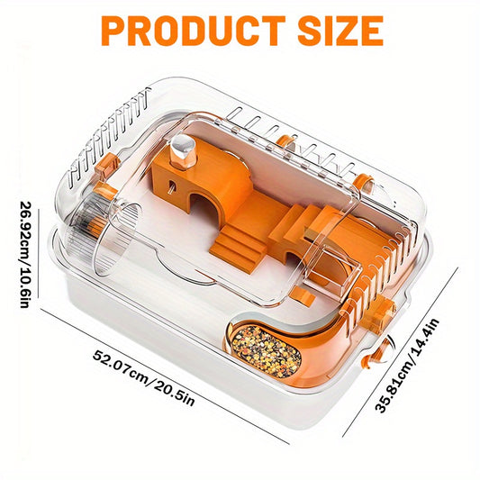 Mozeat Lens Spacious Small Pet Cage for Hamsters Mice Gerbils with Water Bottle Exercise Wheel Food Tray and Cozy Hideout Durable White Plastic with Orange Accents
