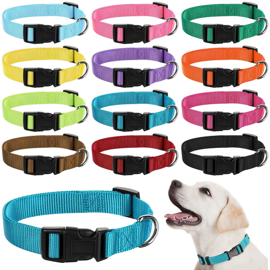 12 Pcs Adjustable Nylon Dog Collars with Quick Release Buckle Durable Comfortable Fit for Walking Running and Training Medium Size Vibrant Mixed Colors OUTUS