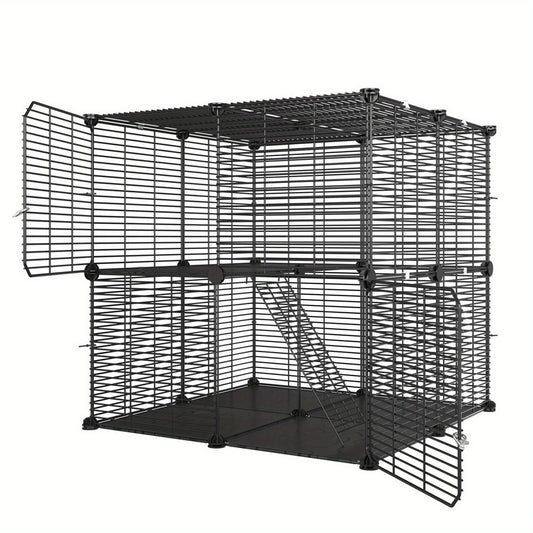AutoWild Dual Level Indoor Pet Habitat Versatile DIY Playpen for Cats and Small Animals Ideal for Home RV Travel and Camping