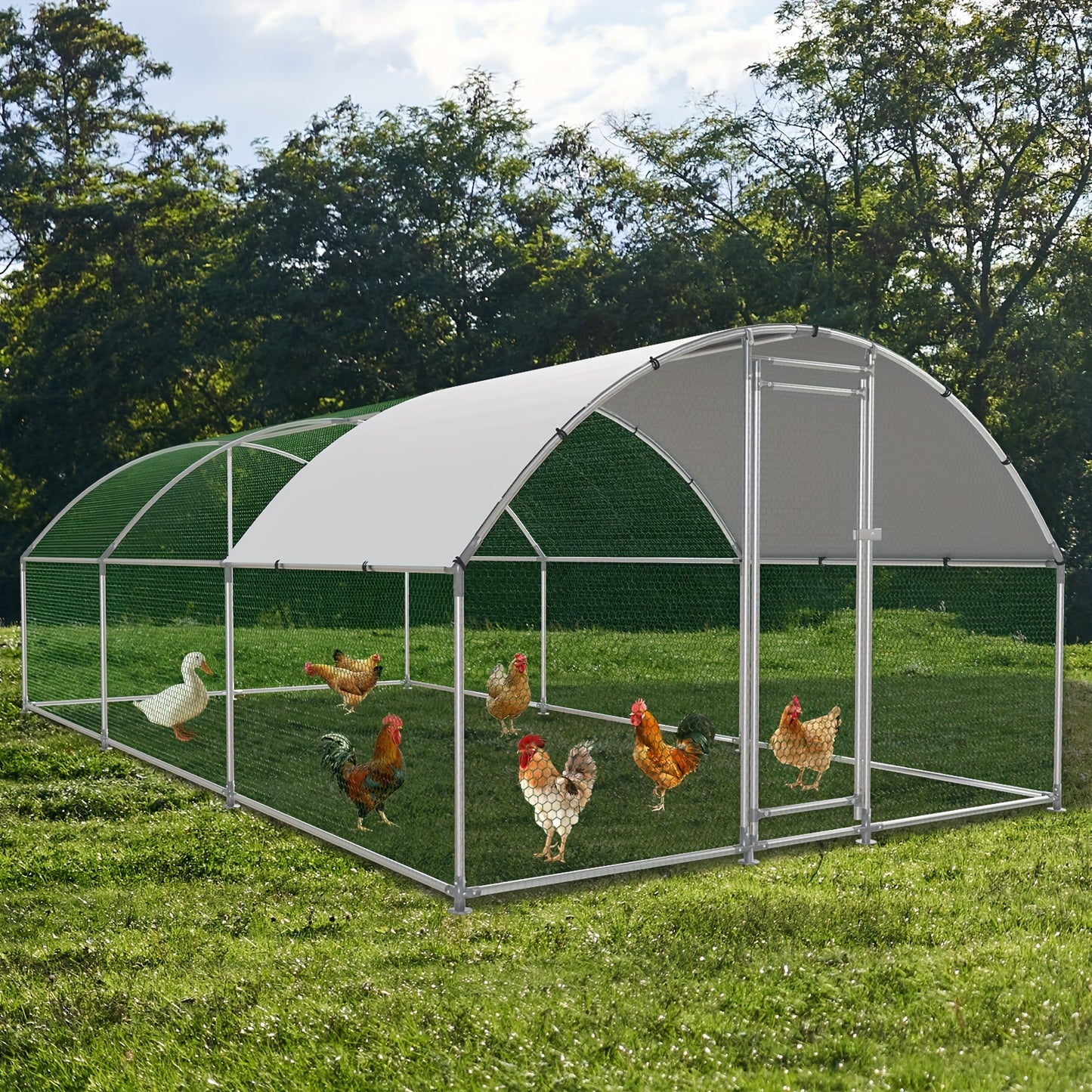 Large Metal Chicken Coop Walk-in Poultry Cage Dog Kennel
