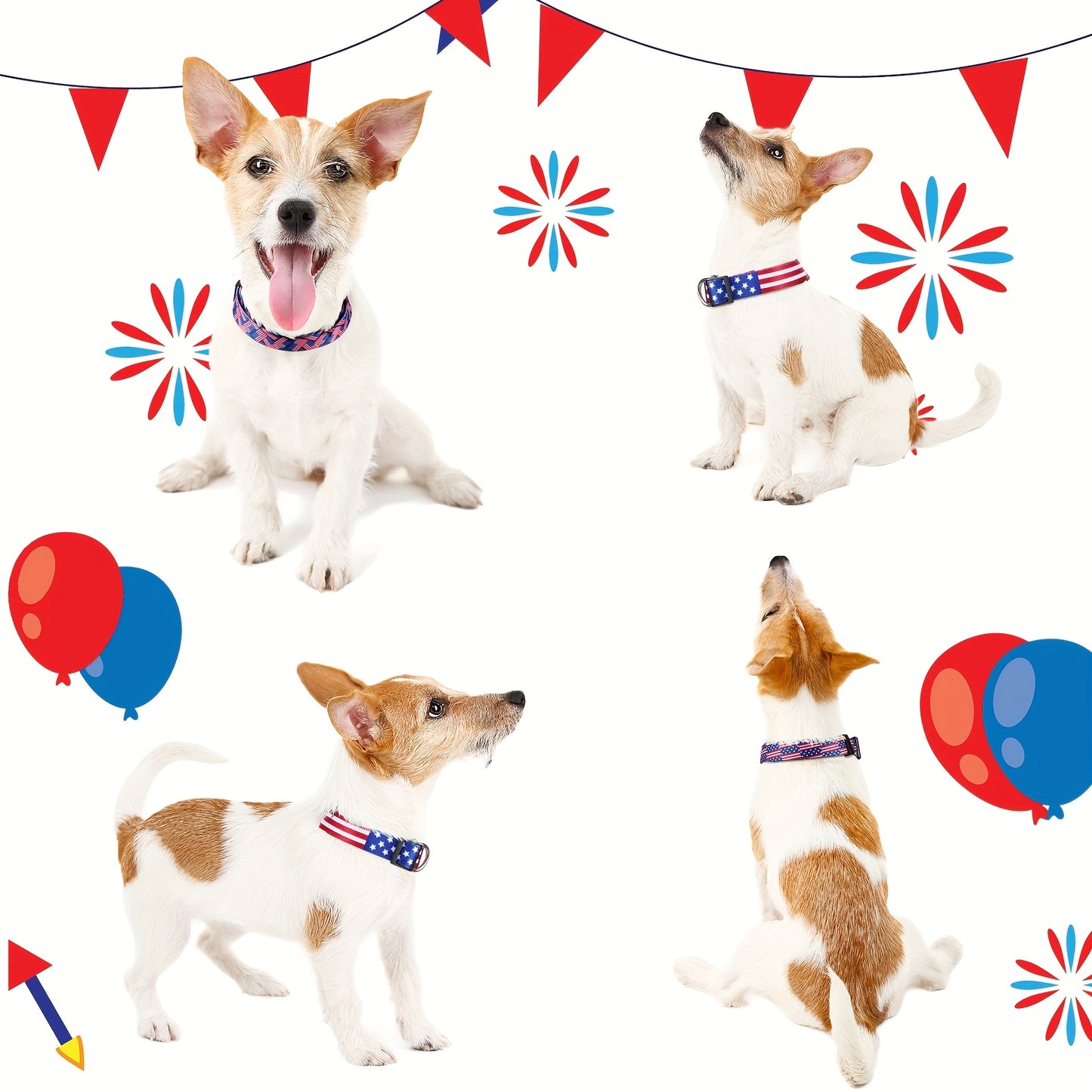 3Pcs American Flag Dog Collars Adjustable Soft Comfortable Pet Collars for Cats Dogs and Puppies Large