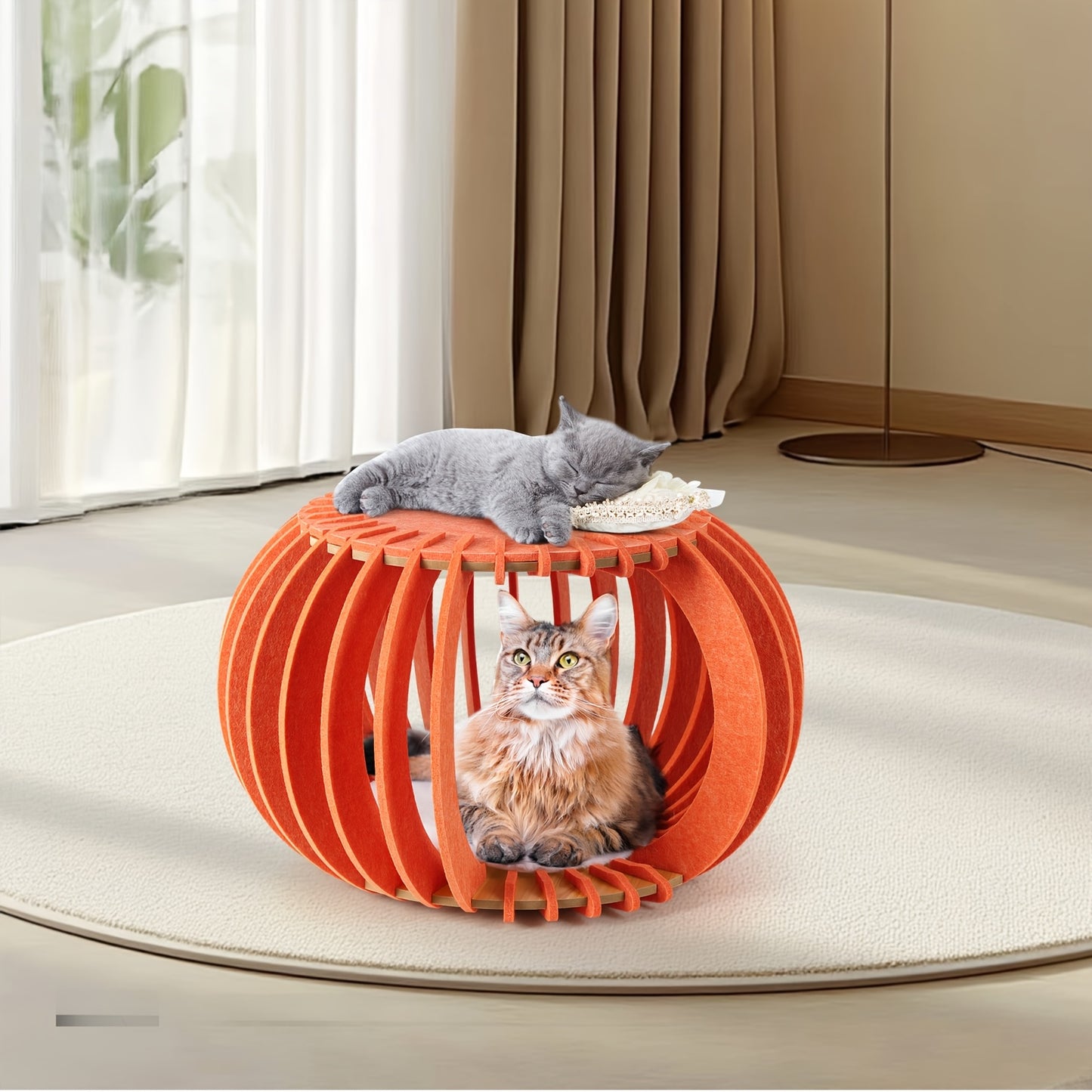 Polyester Fiber Pumpkin Shaped Cat Bed Multi Cat Family Nest Hidden House Enclosure Easy Assembly Seasonal Comfort Peekaboo Hideaway Portable Folding Cat Haven Unique Pumpkin Design Cat Cave House Ideal Birthday Present