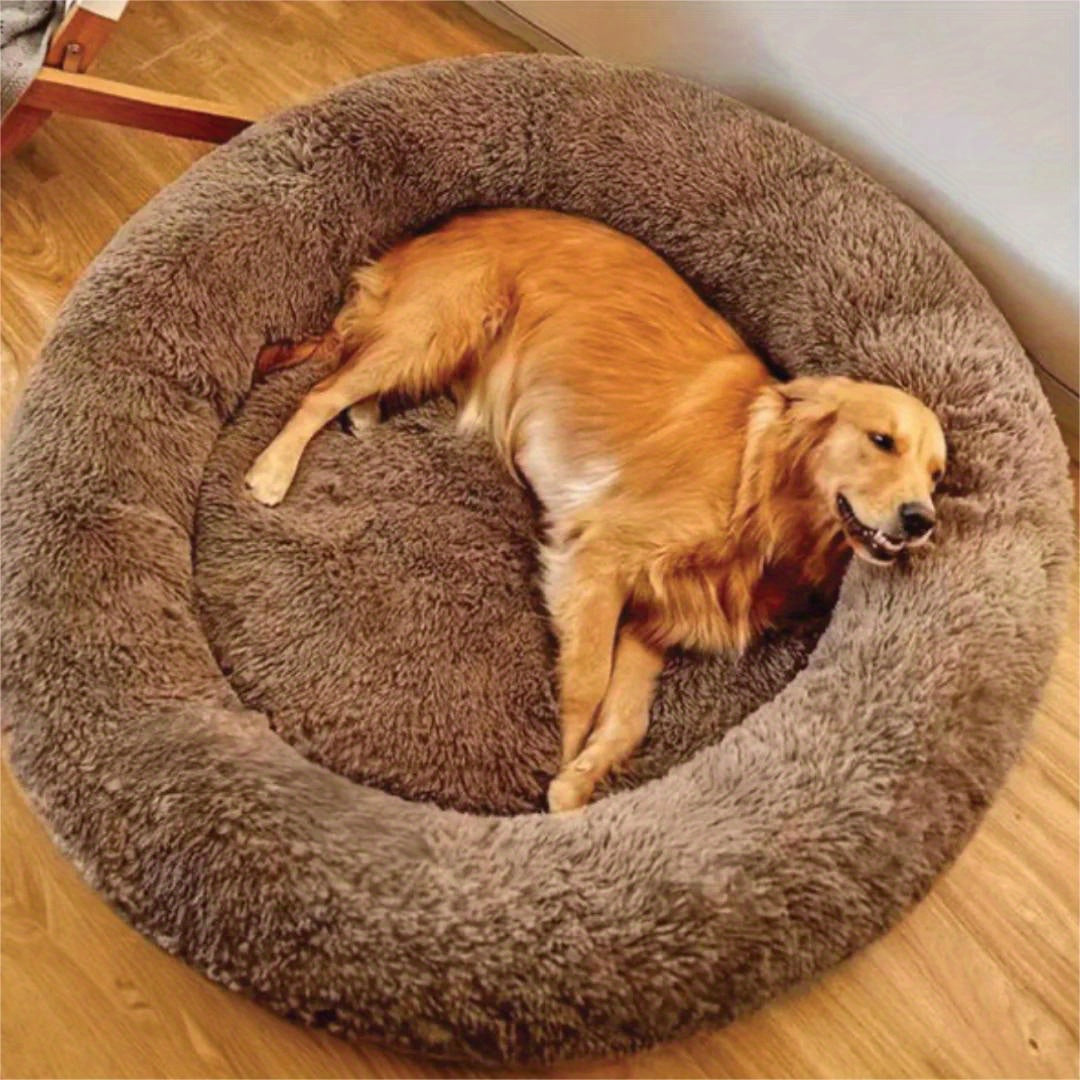 Calming Dog Bed for Medium Dogs Donut Washable Round Fluffy Plush Faux Fur Cat Bed 30 Inches Anti Slip Fits Up to 45 Pounds Pets