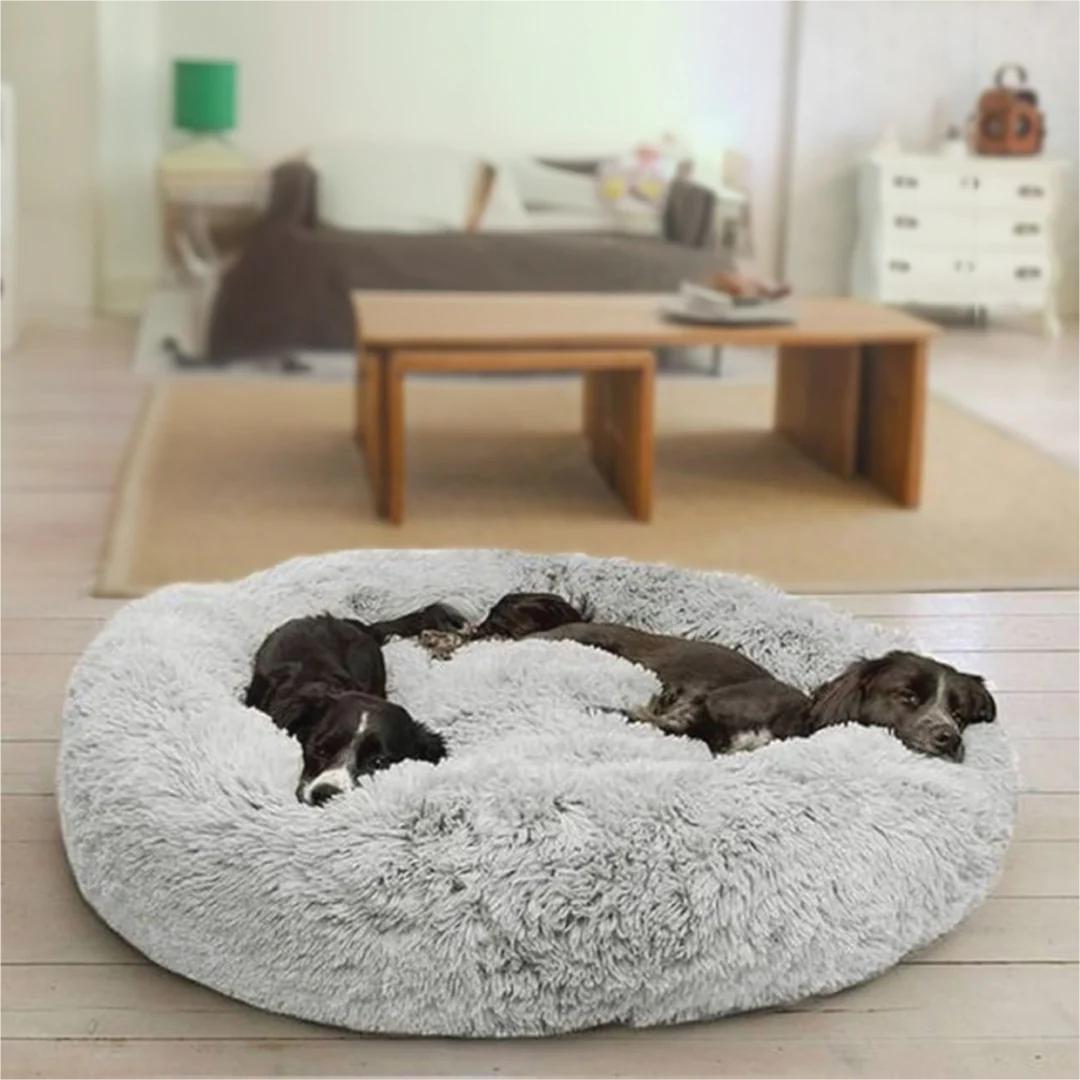 Calming Dog Bed for Medium Dogs Donut Washable Round Fluffy Plush Faux Fur Cat Bed 30 Inches Anti Slip Fits Up to 45 Pounds Pets