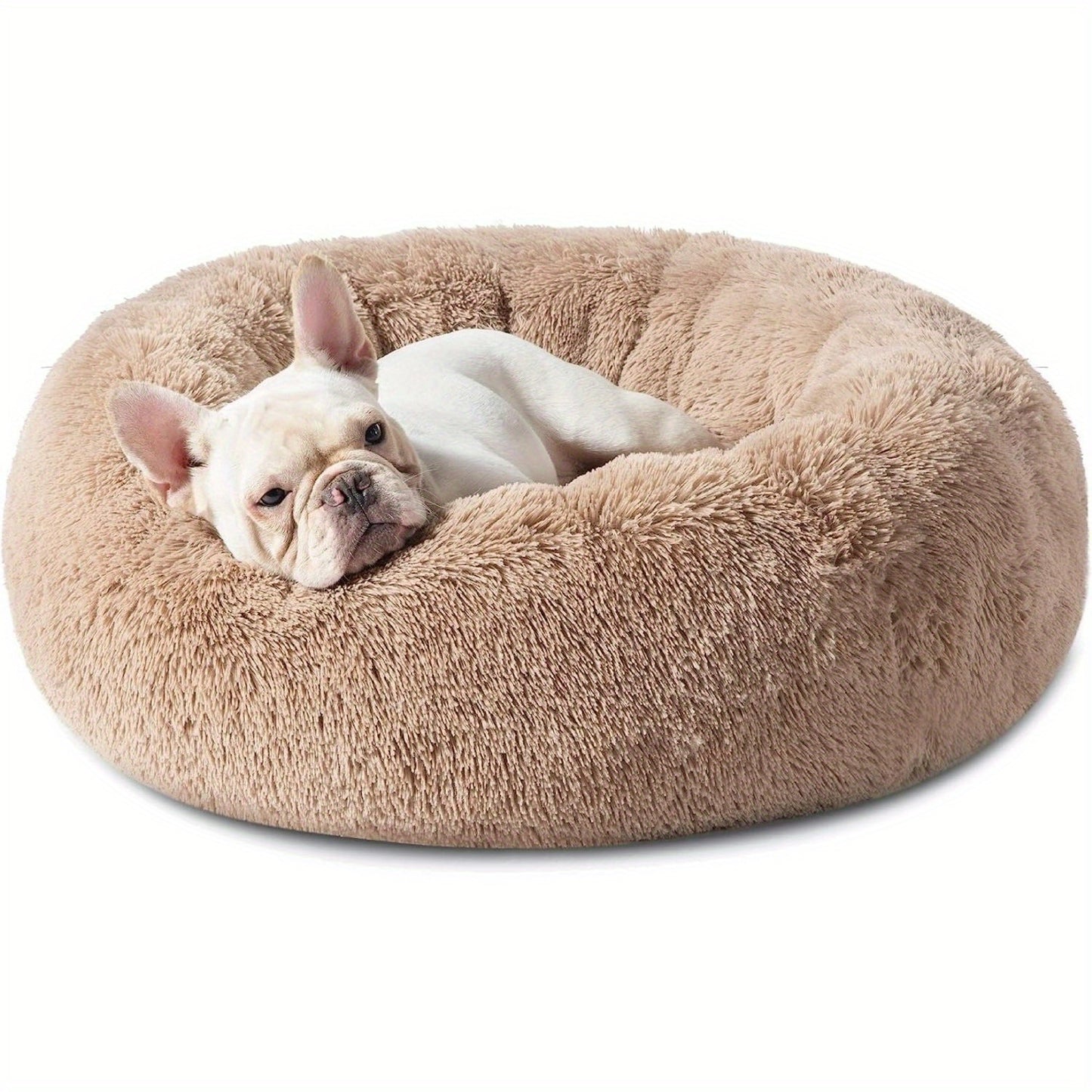 Calming Dog Bed for Medium Dogs Donut Washable Round Fluffy Plush Faux Fur Cat Bed 30 Inches Anti Slip Fits Up to 45 Pounds Pets