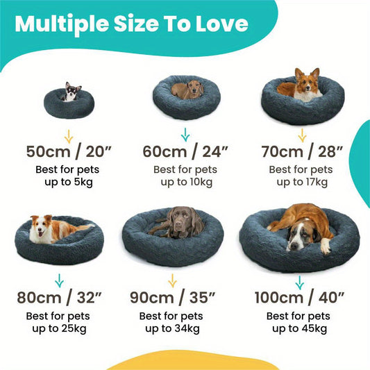 Calming Dog Bed for Medium Dogs Donut Washable Round Fluffy Plush Faux Fur Cat Bed 30 Inches Anti Slip Fits Up to 45 Pounds Pets