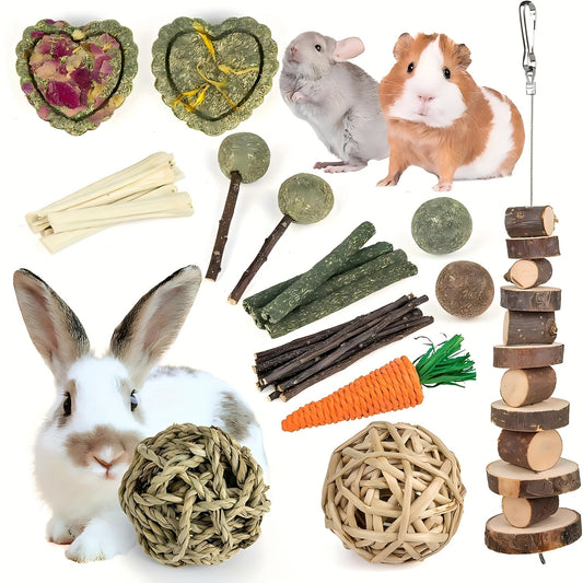 Natural Timothy Hay Chew Sticks Balls and Woven Wicker Toys for Rabbits Hamsters Guinea Pigs and Chinchillas High Quality Recycled Wood Dental Health and Mental Stimulation Pet Chew Toys